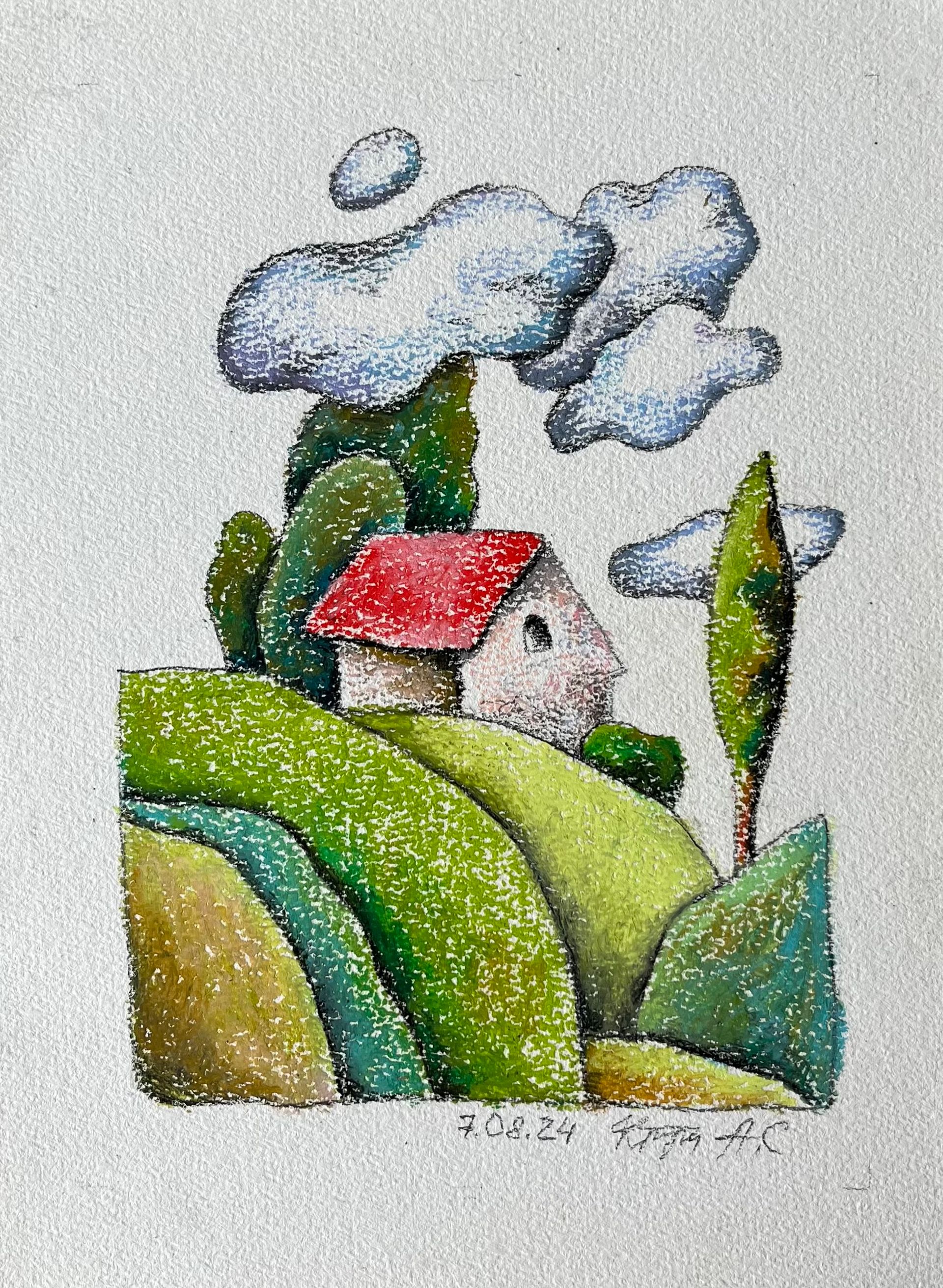 Анастасия Крушельницкая (Авторская графика - 
                  20.5 x 28 см) Дом под облаками