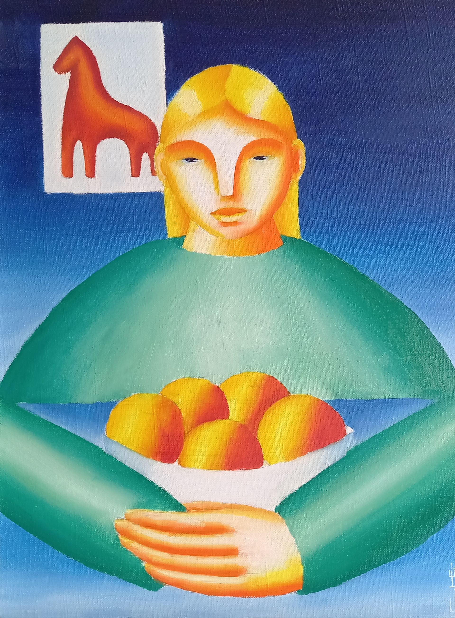 Саша Катинаускиене (Картина, живопись - 
                  30 x 40 см) За столом. С персиками