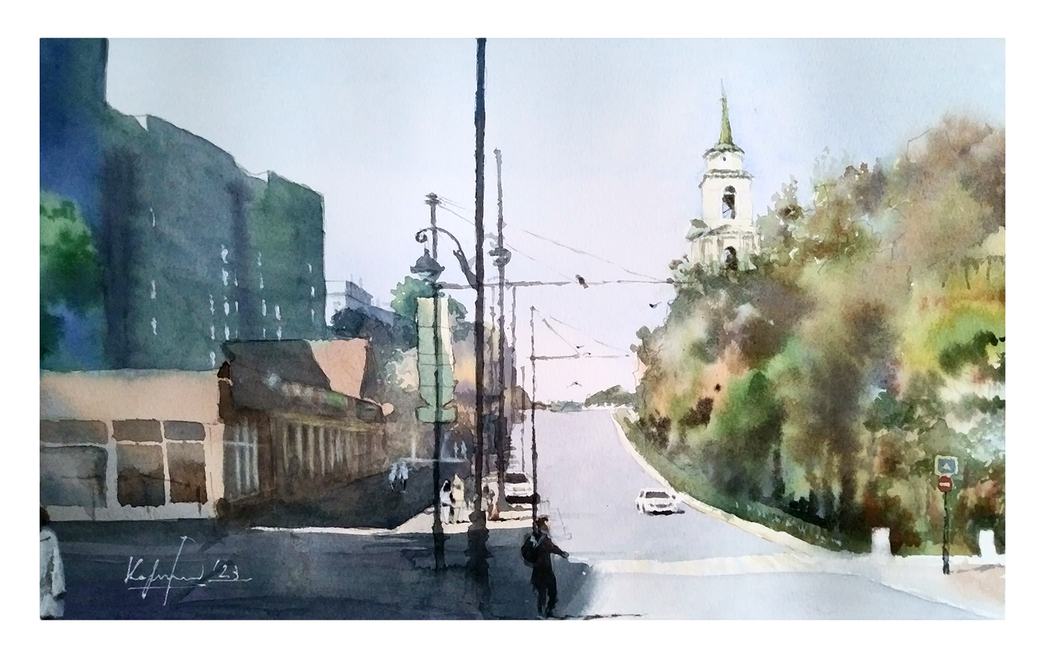 Александр Кормилицын (Авторская графика - 
                  39 x 27 см) Вид на Кафедральный Собор. Пермь