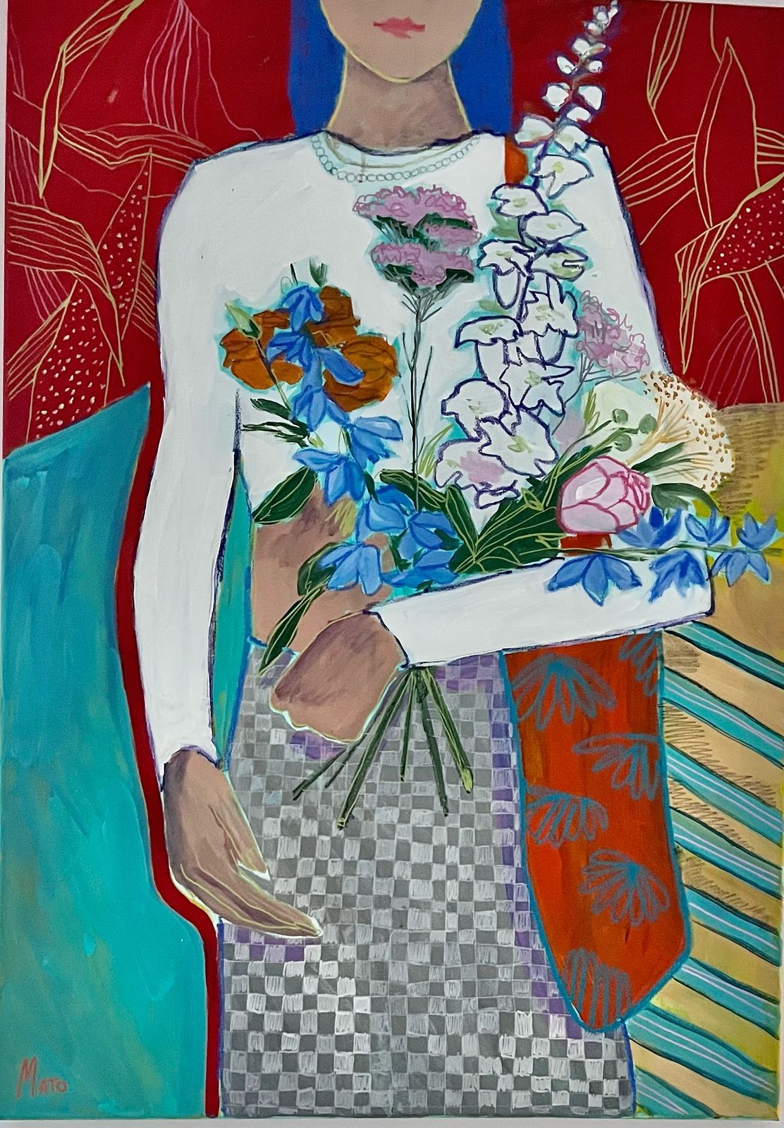 Александра Мато (Картина, живопись - 
                  70 x 90 см) Girl with flowers