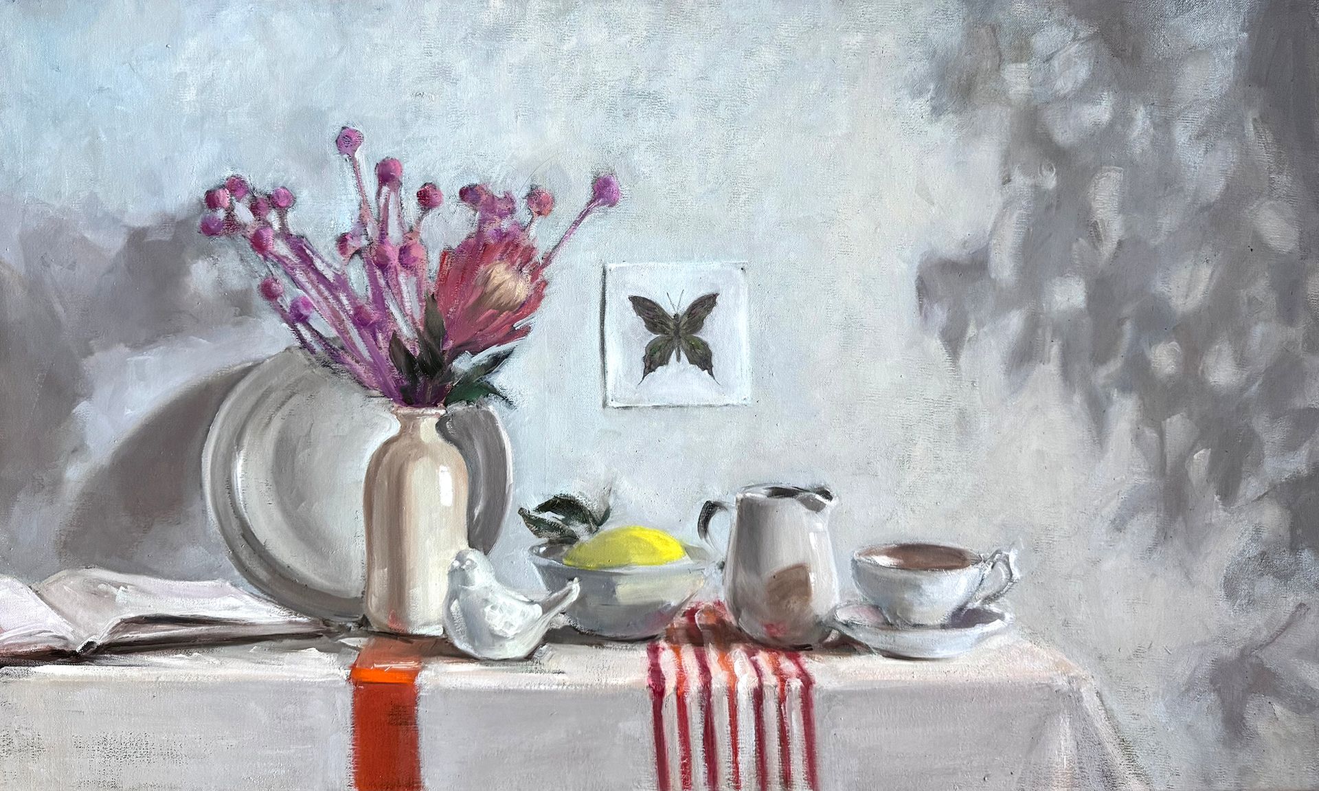 Екатерина Феоктистова (Картина, живопись - 
                  100 x 60 см) Натюрморт с белой птичкой