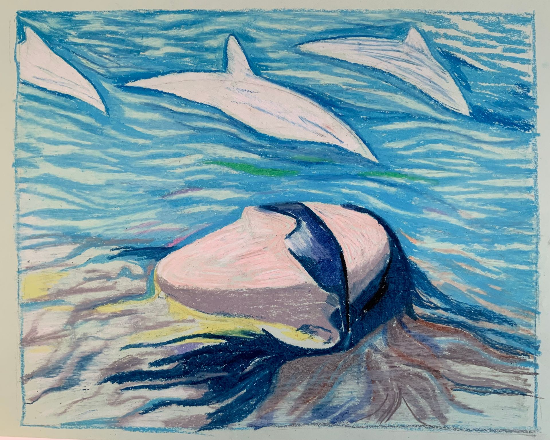 Елизавета Тульчинская (Авторская графика - 
                  39 x 34 см) Встреча с акулой