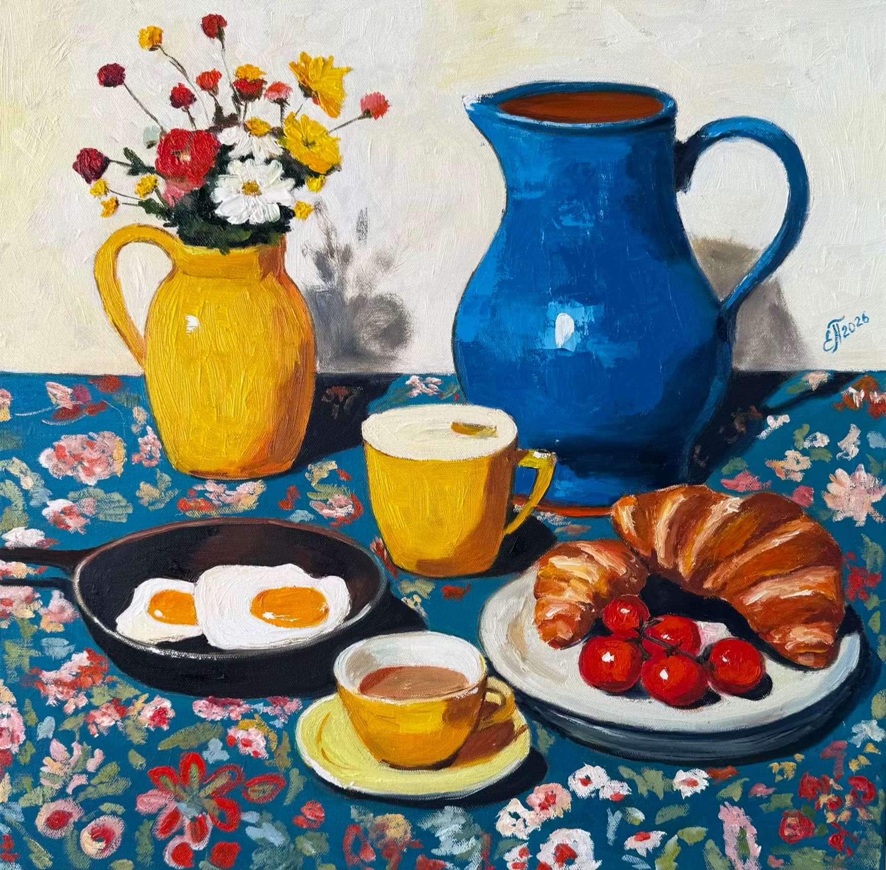 Елена Полищук (Картина, живопись - 
                  50 x 50 см) Завтрак без спешки