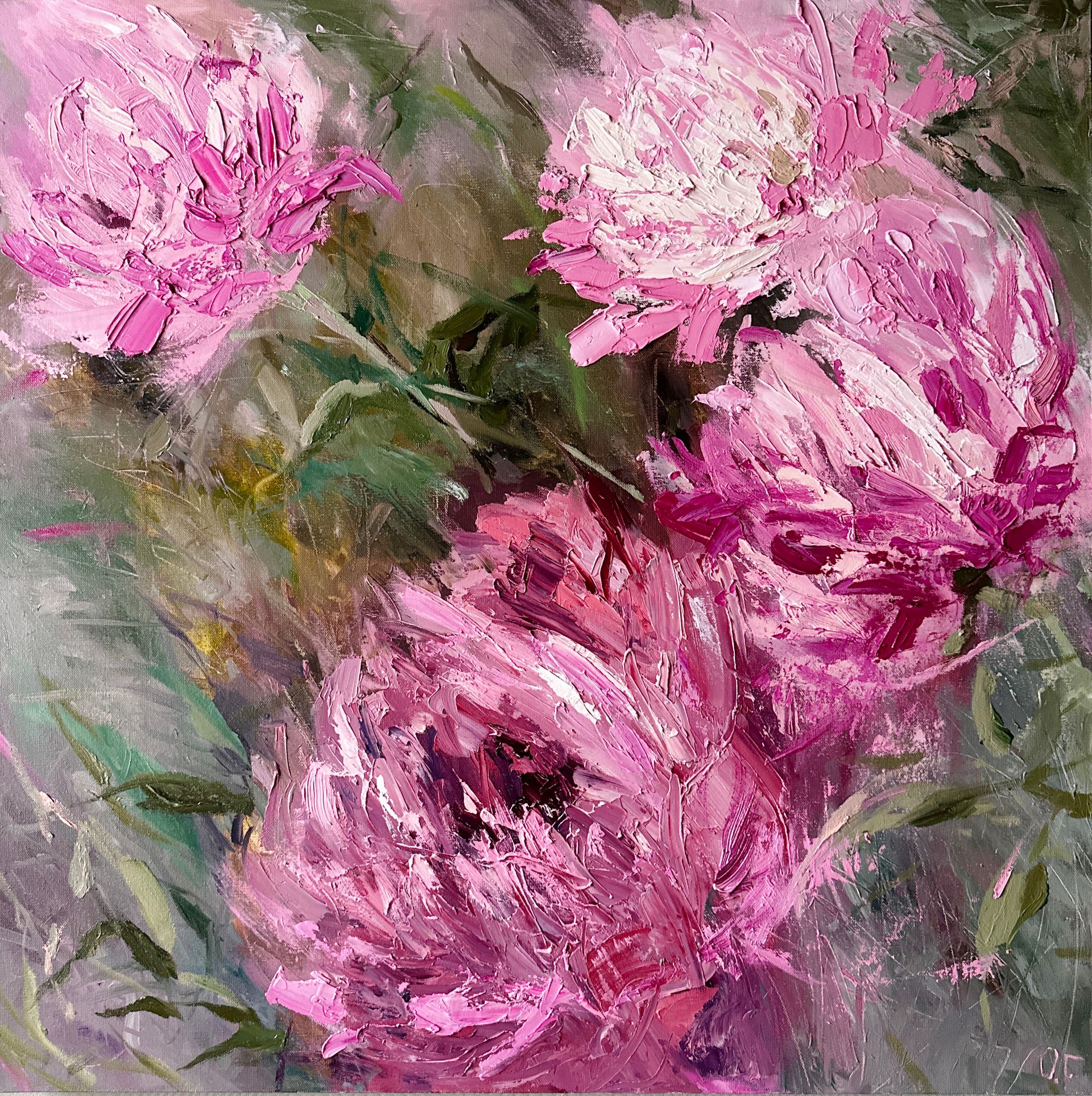 Оксана Горбунова (Картина, живопись - 
                  80 x 80 см) Пионы цветут