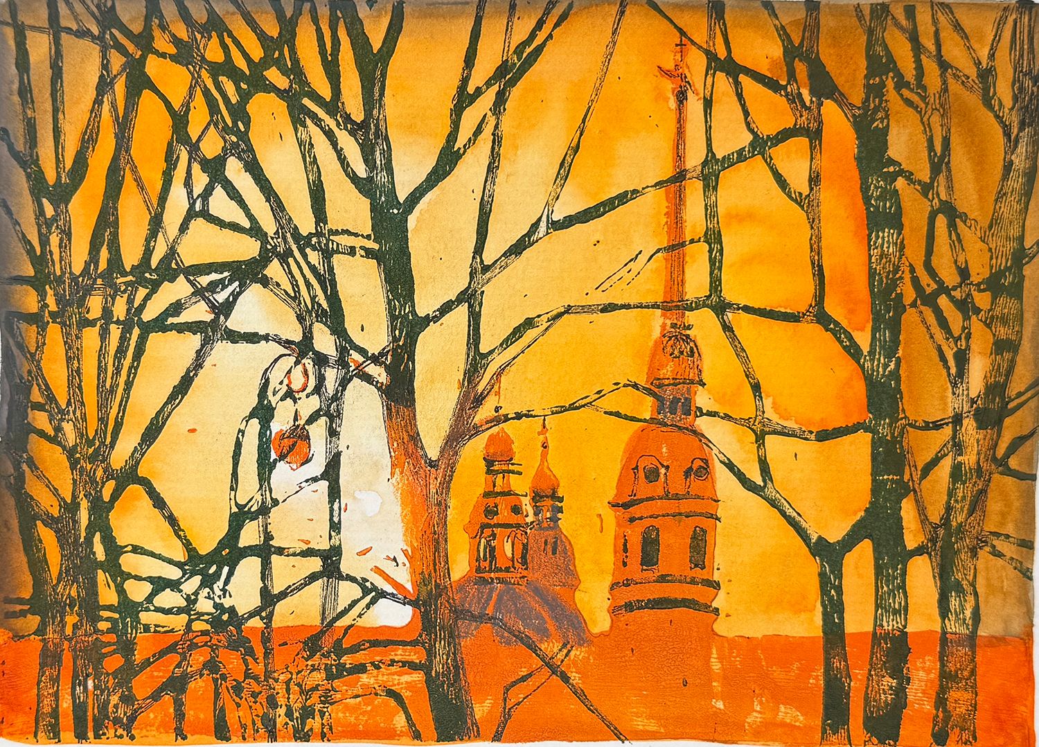 Юлия Третьякова (Графика печатная - 
                  29.9 x 23.9 см) Вид на Петропавловский собор, Санкт-Петербург