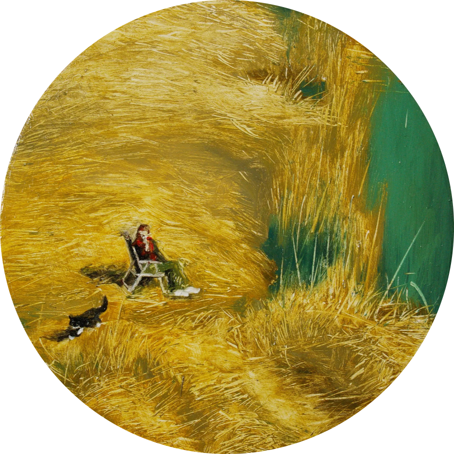Алан Хатагты (Картина, живопись - 
                  15 x 15 см) Пейзаж с кошкой