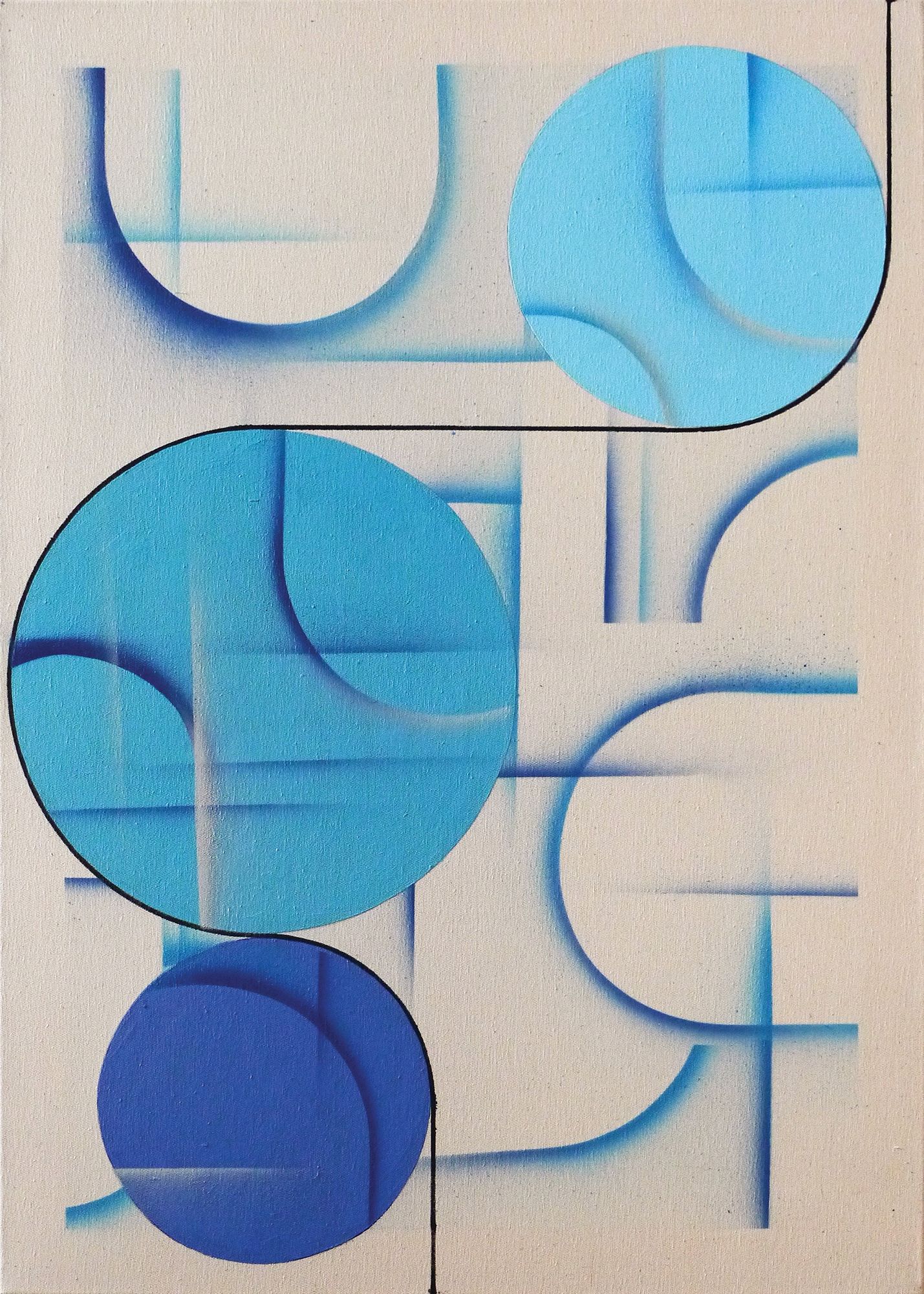 Ольга Рикун (Картина, живопись - 
                  50 x 70 см) 3 синих круга. Равновесие