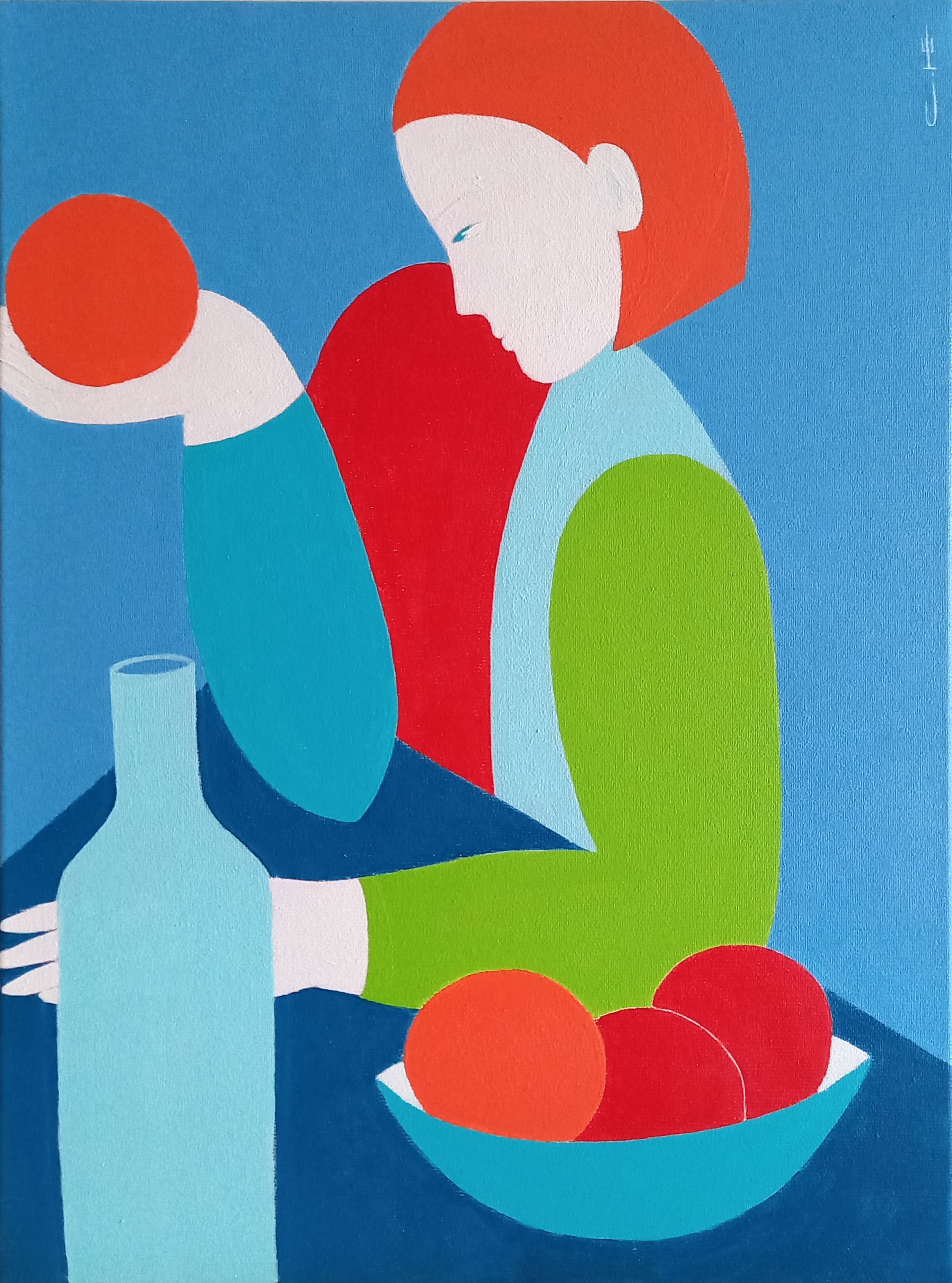 Саша Катинаускиене (Картина, живопись - 
                  30 x 40 см) Девушка с апельсинами. Голубая столовая