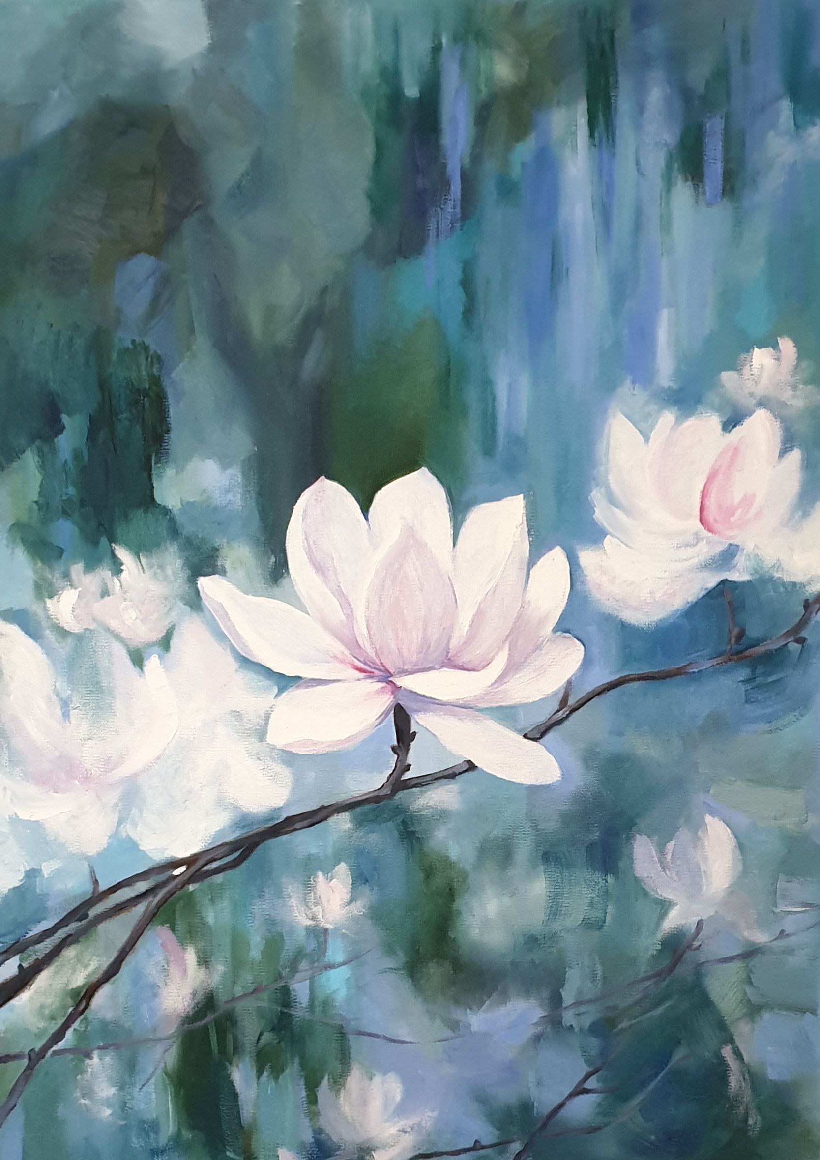 Юлия Арюшина (Картина, живопись - 
                  50 x 70 см) Цветок магнолии на ветру