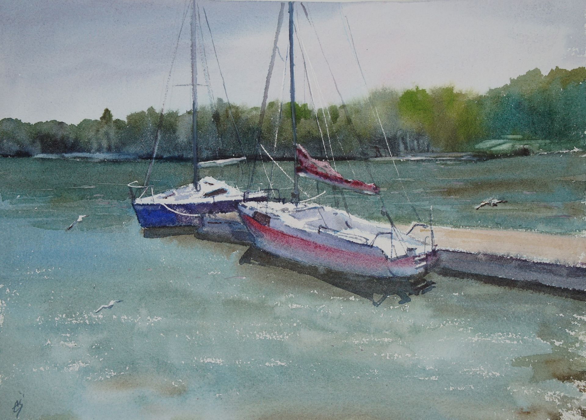 Елена Санина (Авторская графика - 
                  39 x 27 см) Яхт-клуб