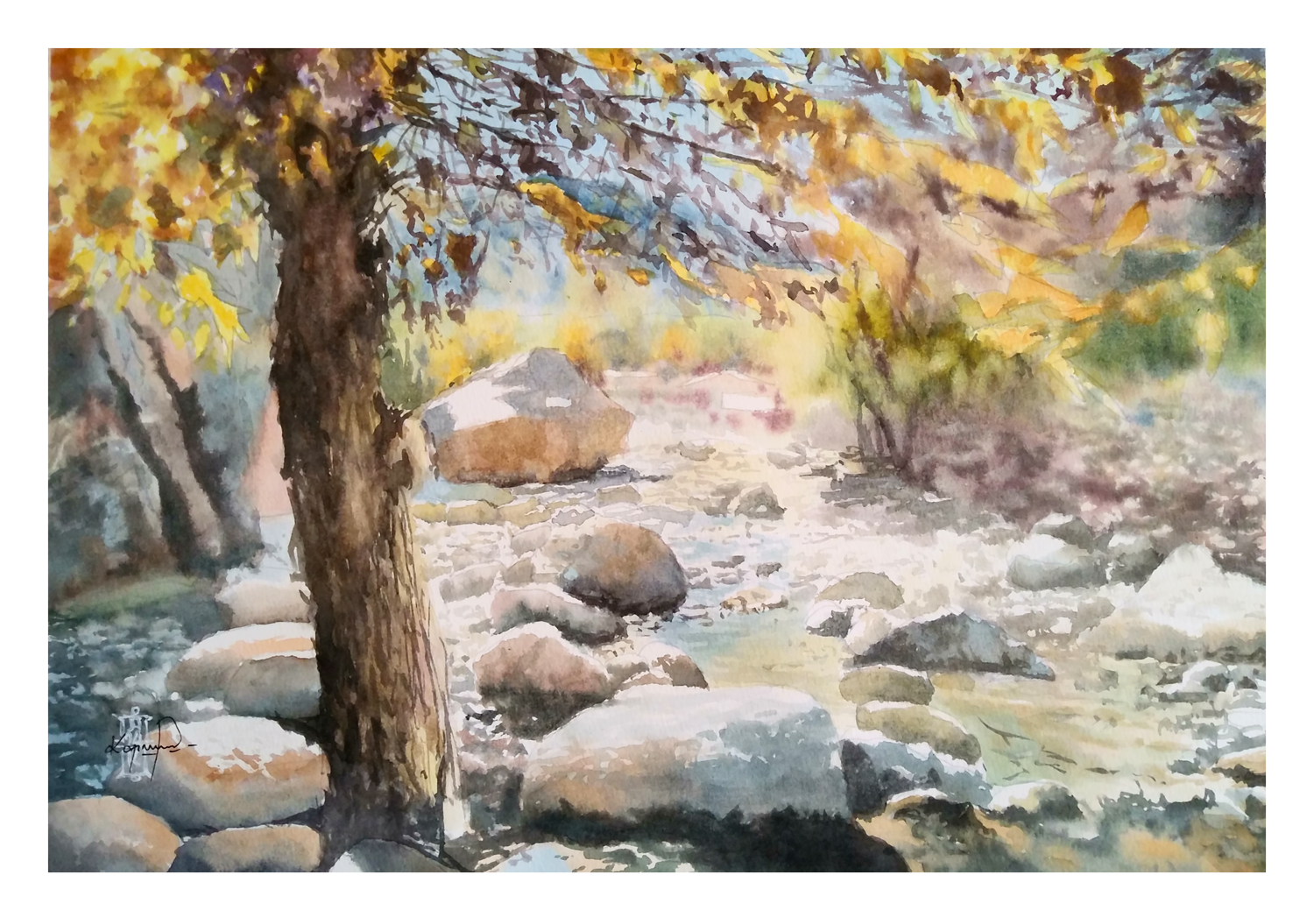 Александр Кормилицын (Авторская графика - 
                  39 x 27 см) Горная река