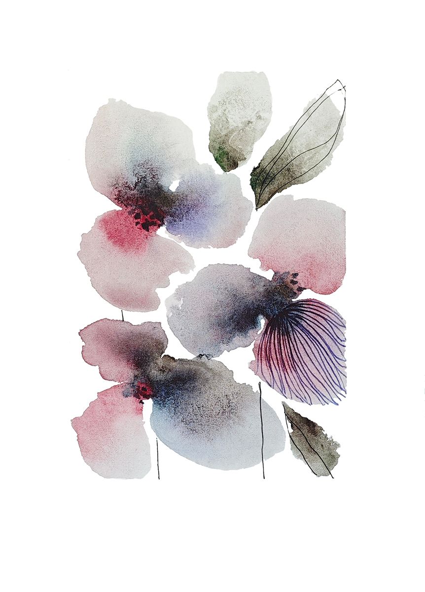 Тани Соул (Авторская графика - 
                  15 x 21 см) Цветы с листьями в серых тонах