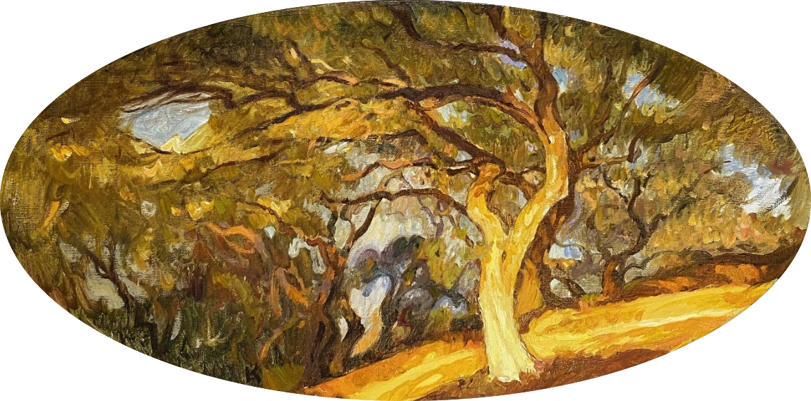 Алексей Кротов (Картина, живопись - 
                  60 x 30 см) Солнце в оливковой роще на острове Корфу