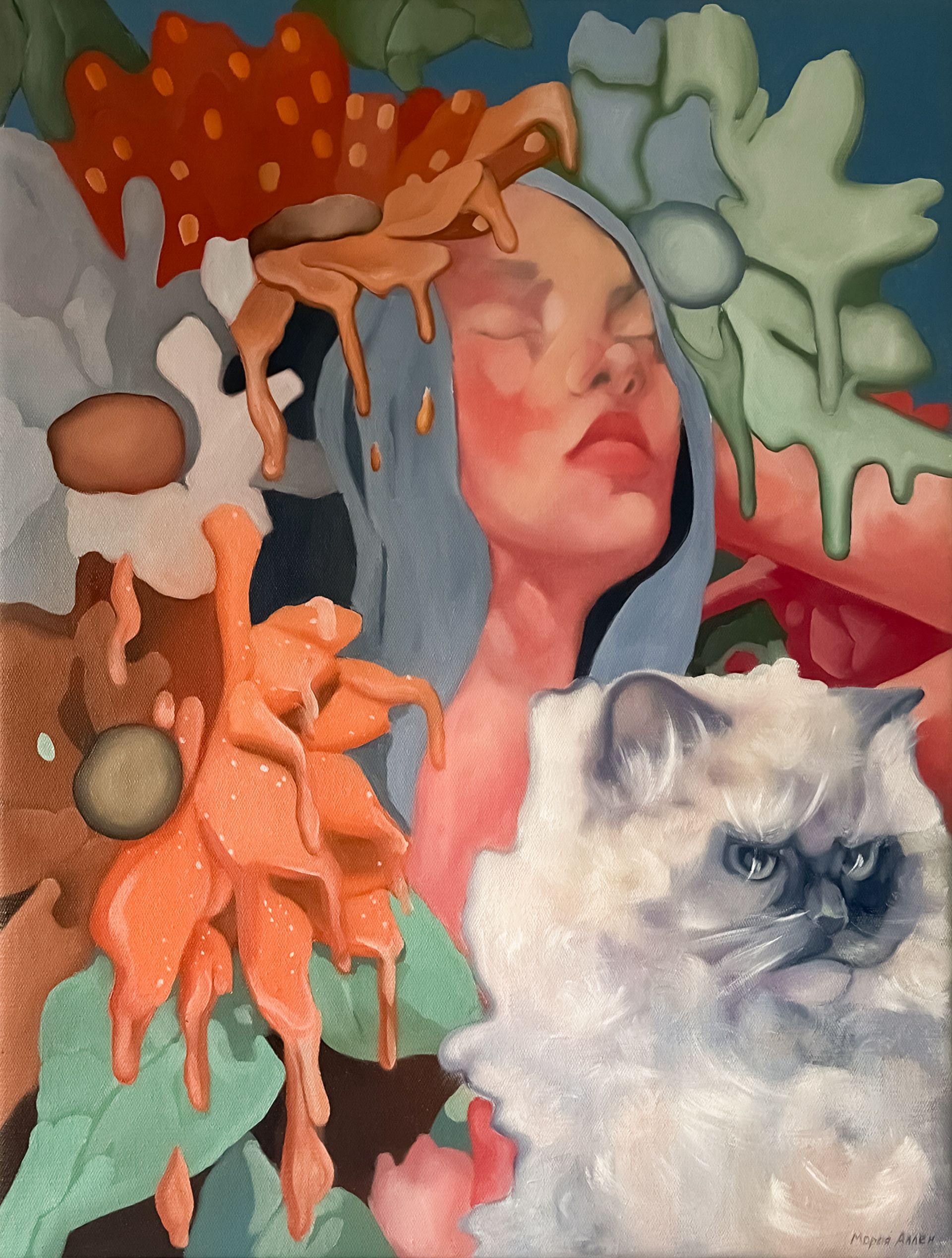 Мария Аллен (Картина, живопись - 
                  60 x 80 см) Девушка с котом