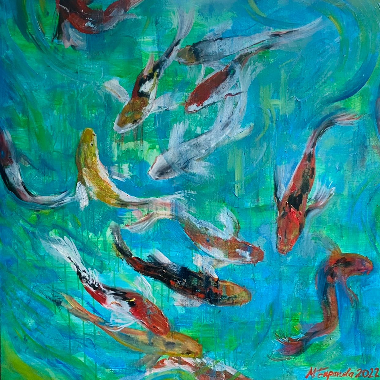 Маргарита Баранова (Картина, живопись - 
                  100 x 100 см) Карпы