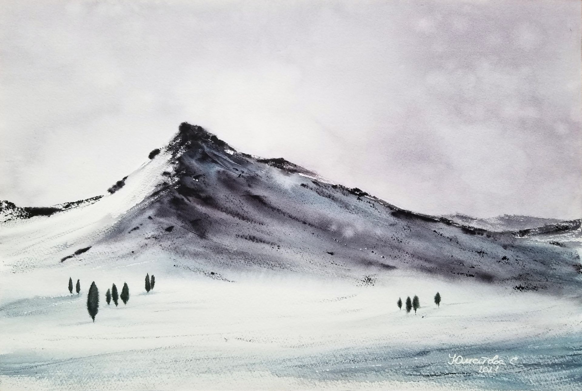 Светлана Юматова (Авторская графика - 
                  45 x 30 см) Горный зимний пейзаж #1