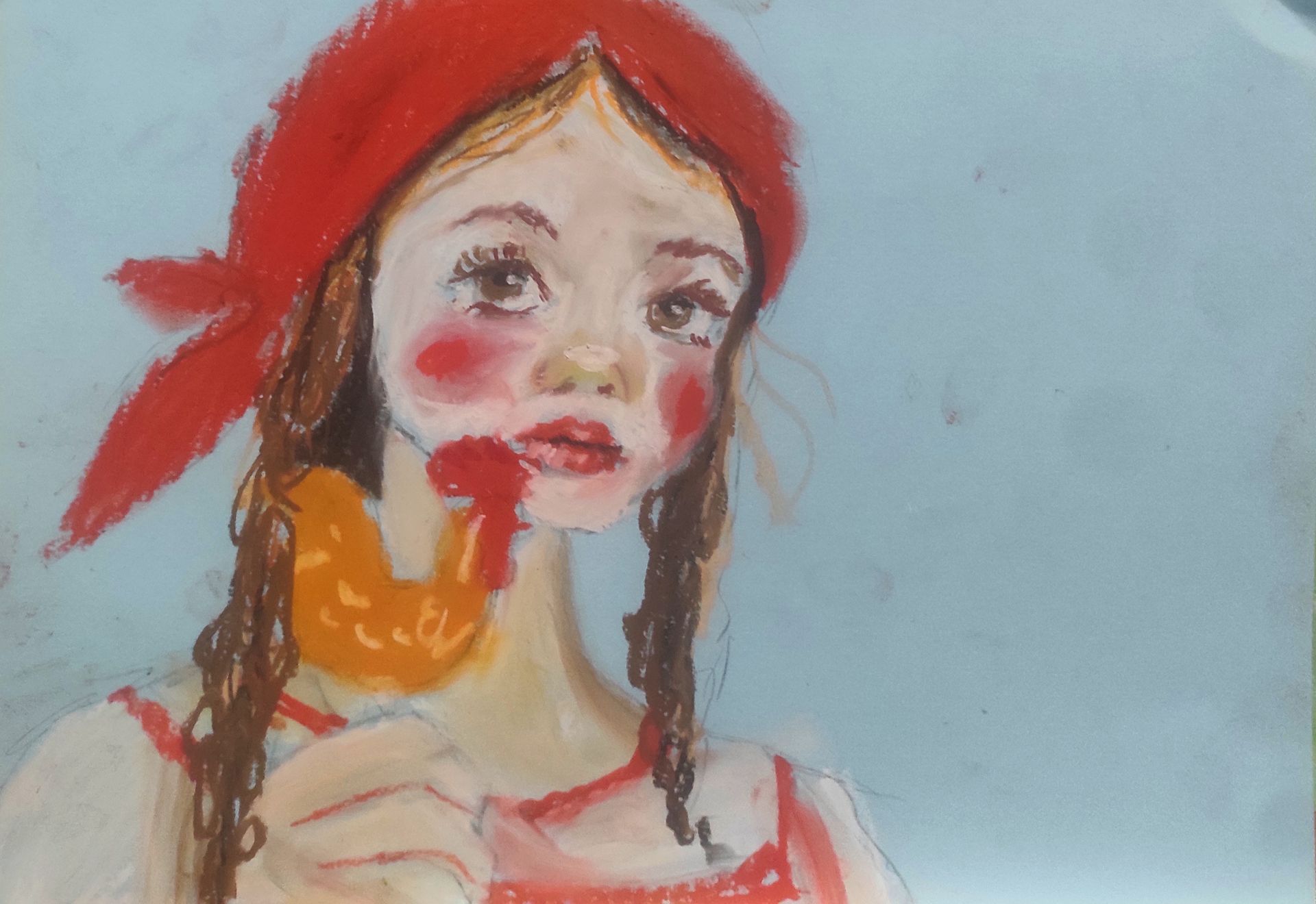 Ольга Чужакова (Авторская графика - 
                  30 x 20 см) Девушка на голубом фоне