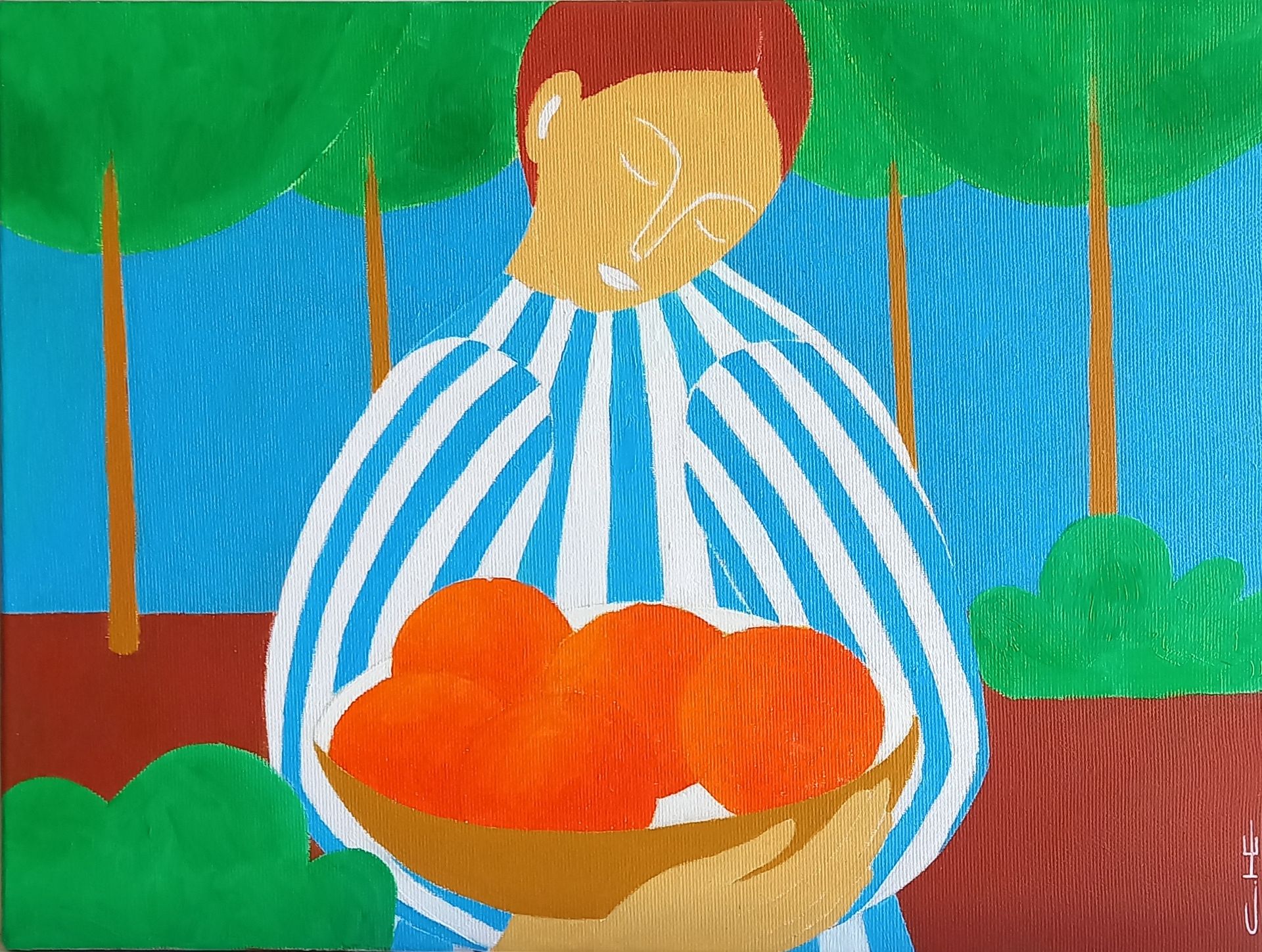 Саша Катинаускиене (Картина, живопись - 
                  40 x 30 см) Девушка с апельсинами. Зелёный сад