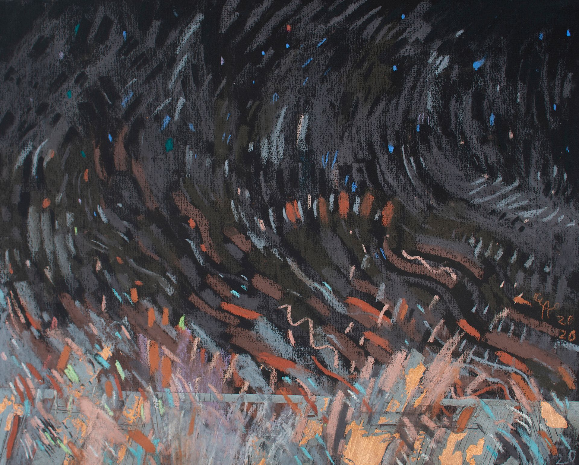 Олег Агафонов (Авторская графика - 
                  50 x 40 см) Рухнувшие небеса 2020