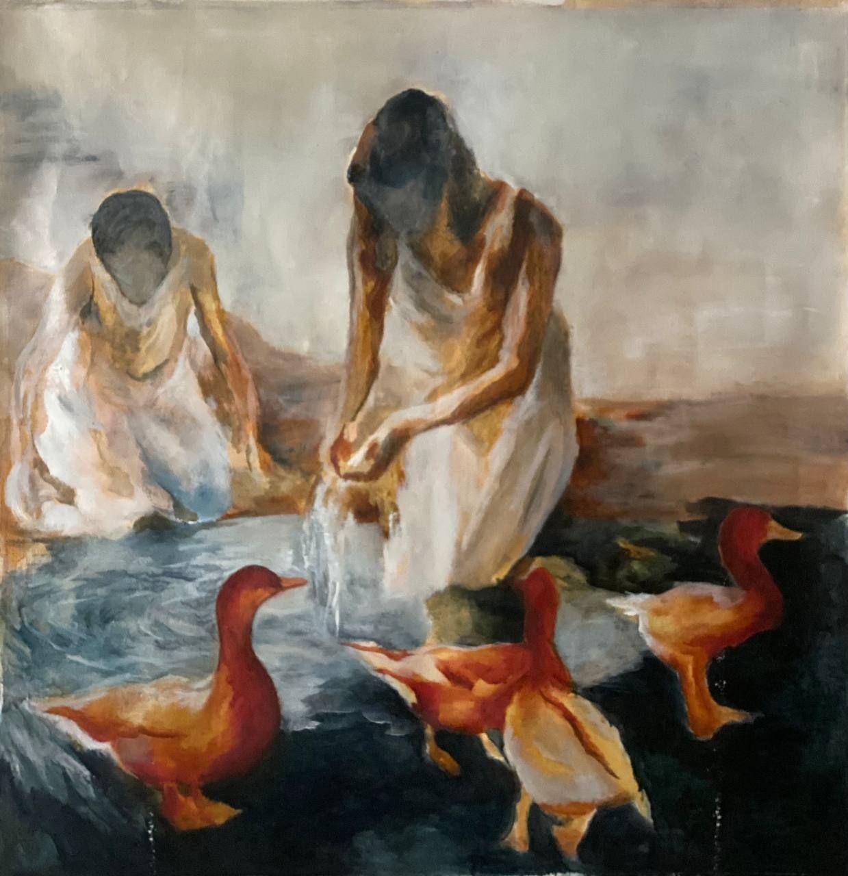 Лена Троянская (Картина, живопись - 
                  100 x 100 см) Купание утят