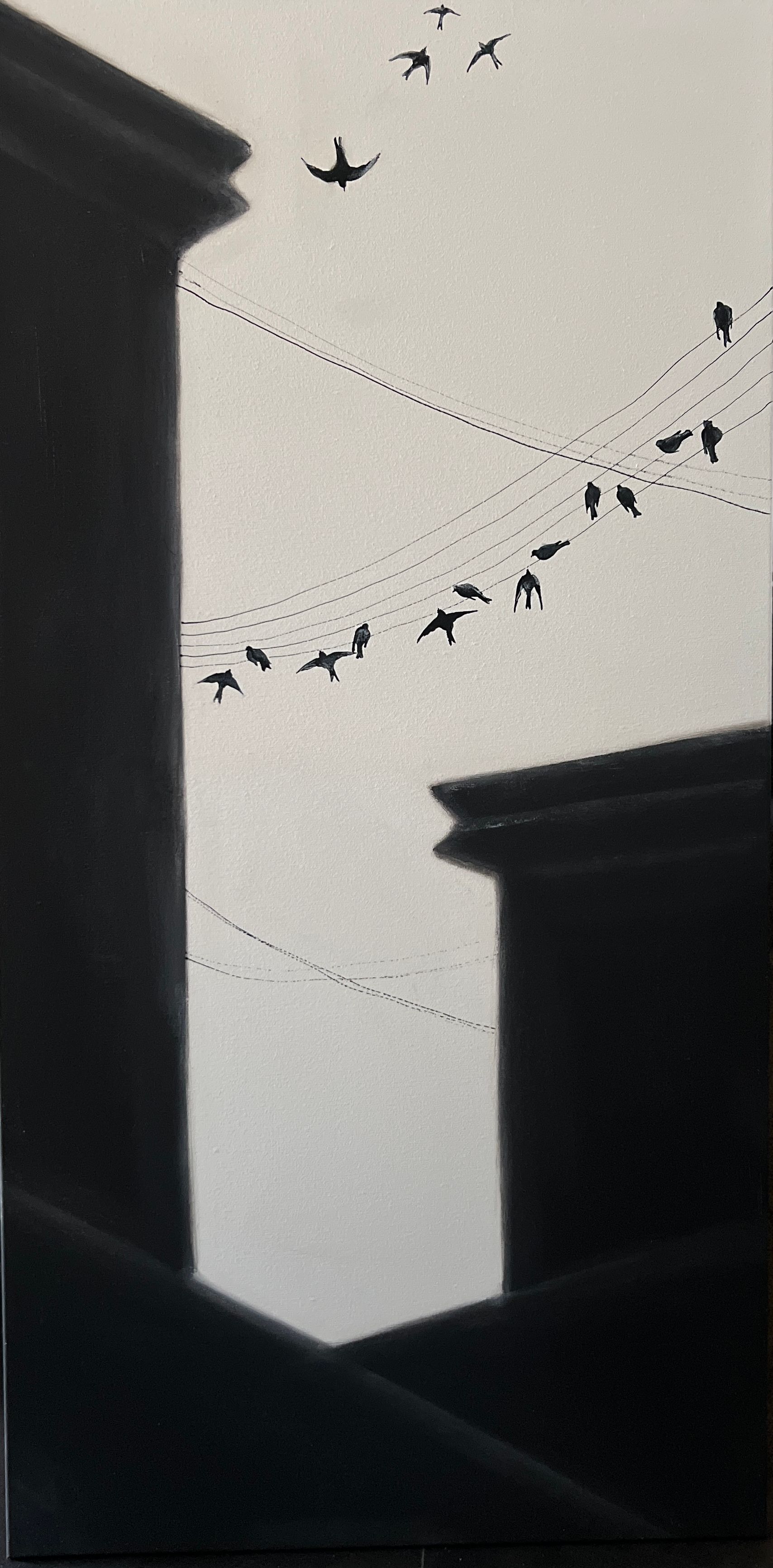 Ольга Шанина (Картина, живопись - 
                  50 x 100 см) No.6 Music on wires. L.Einaudi FLY. Серия работ "T I M E F L I E S"