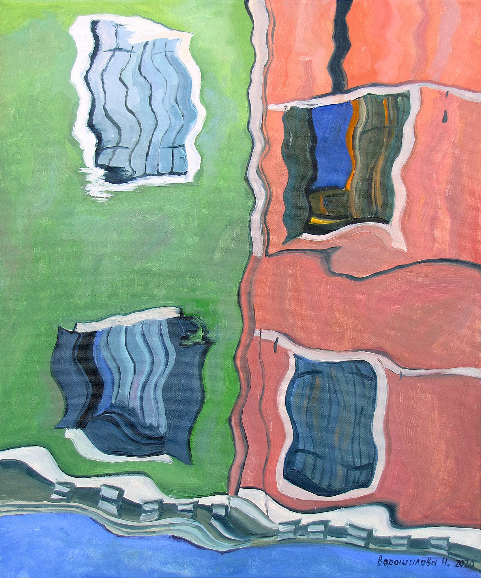 Наталия Ворошилова (Картина, живопись - 
                  50 x 60 см) Отражение. Зелено-красный