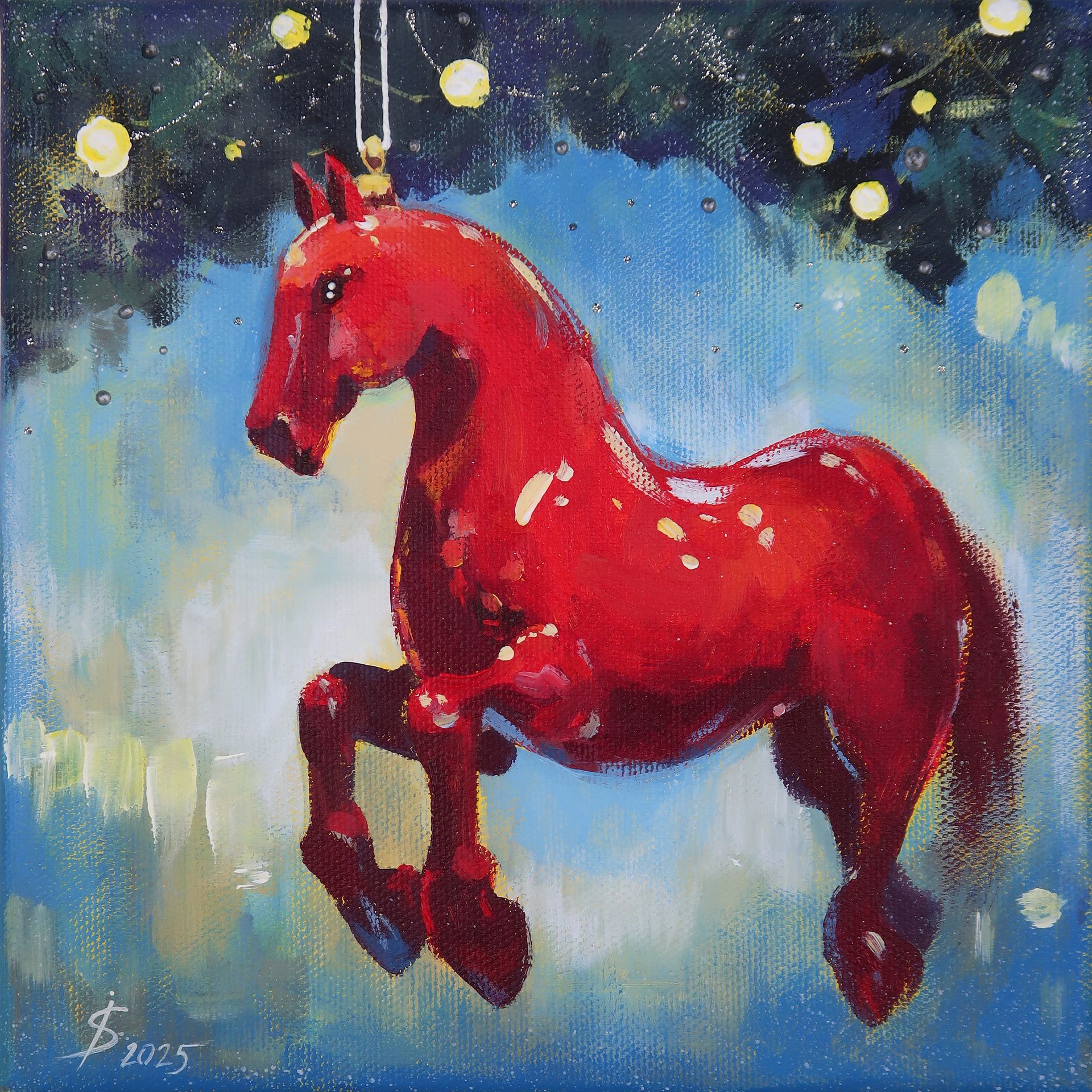 Светлана Искоских (Картина, живопись - 
                  20 x 20 см) Красный конь