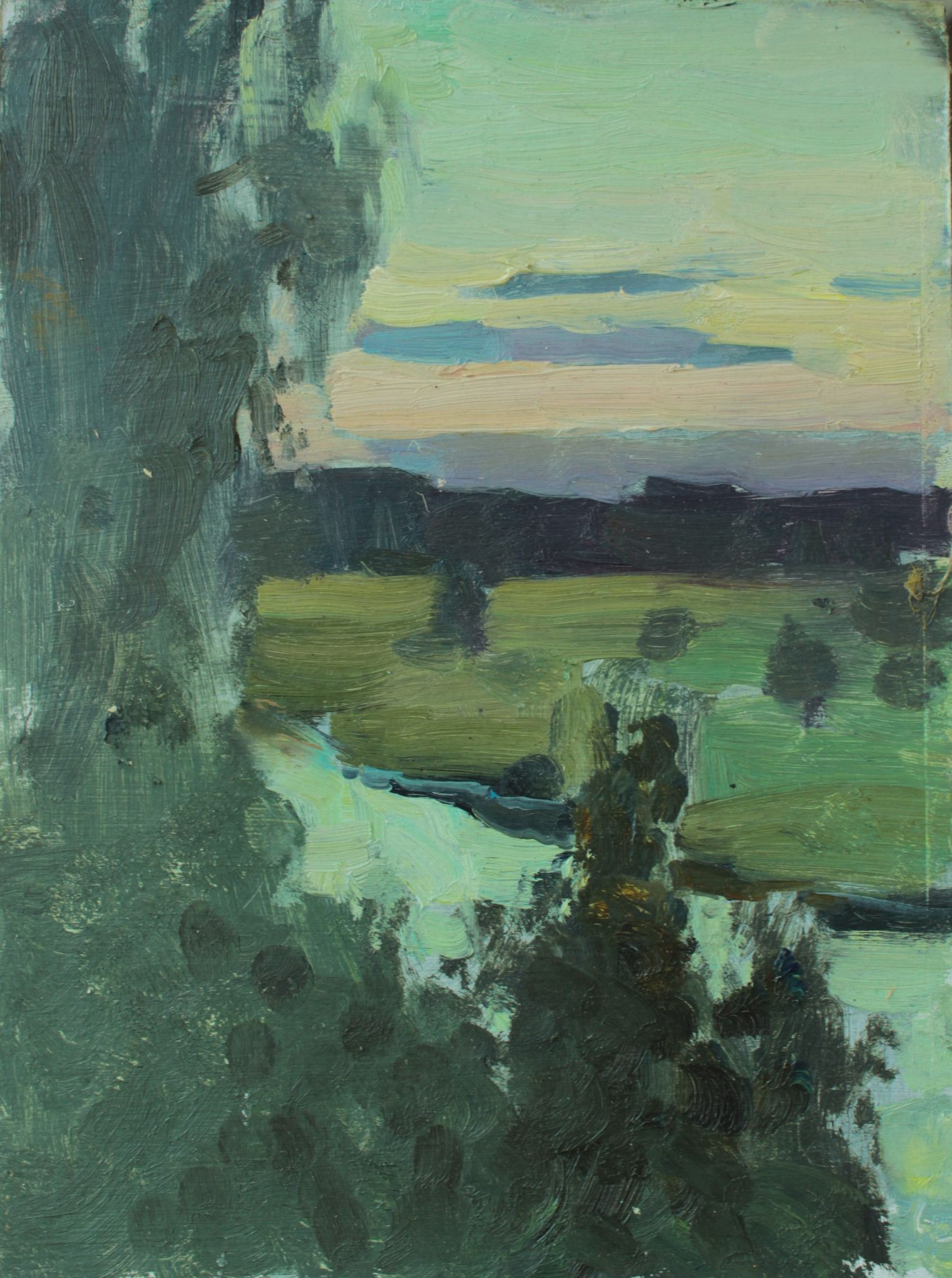 Алина Коршункова (Авторская графика - 
                  17 x 22 см) Вечер, вид на реку