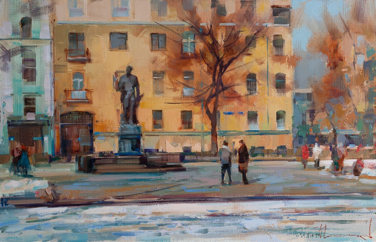 Алексей Шалаев (Картина, живопись - 
                  50 x 35 см) Кутить пойдём к имажинистам. Тверской бульвар.