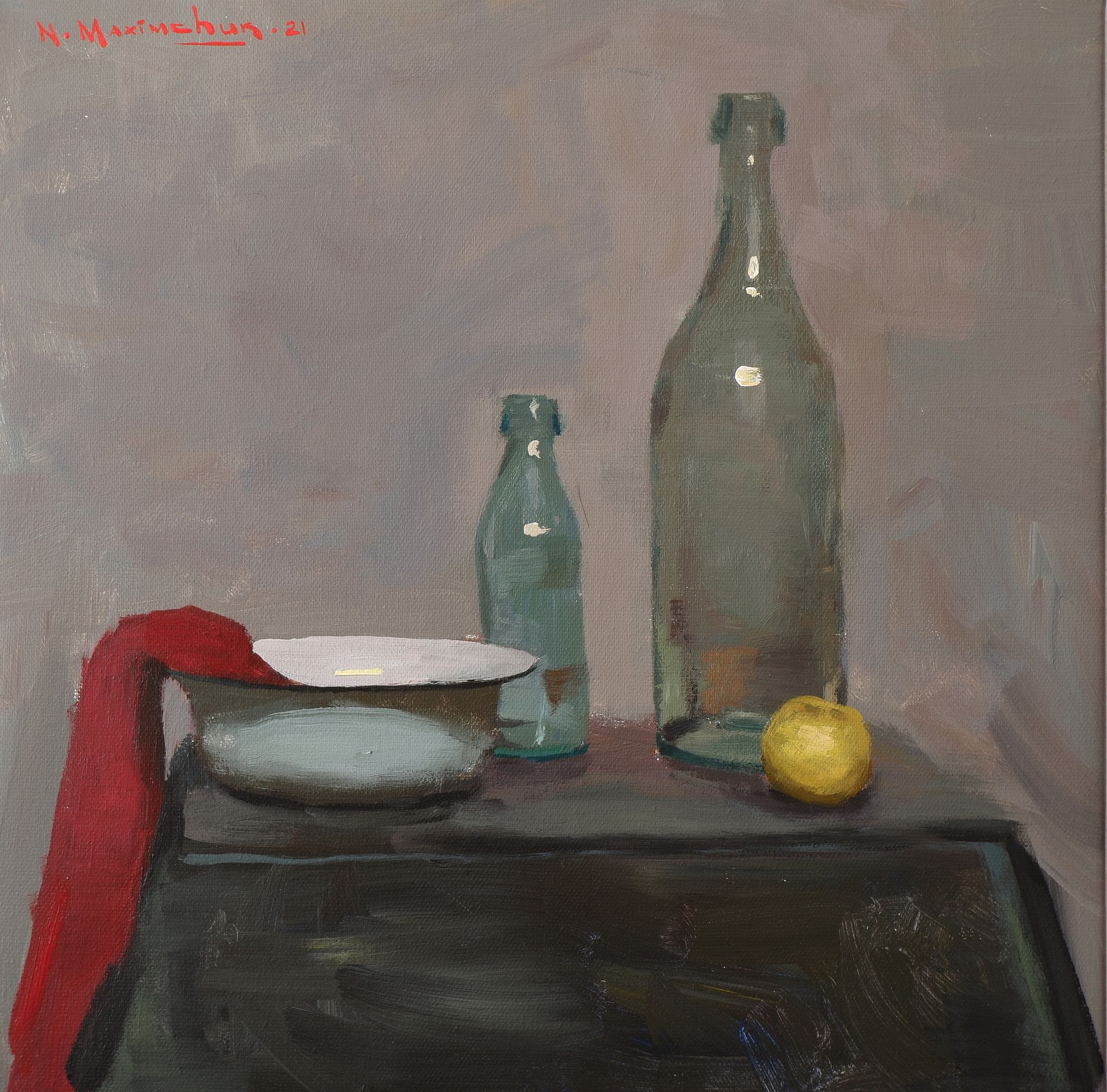 Никита Максимчук (Картина, живопись - 
                  40 x 40 см) Стекло и миска