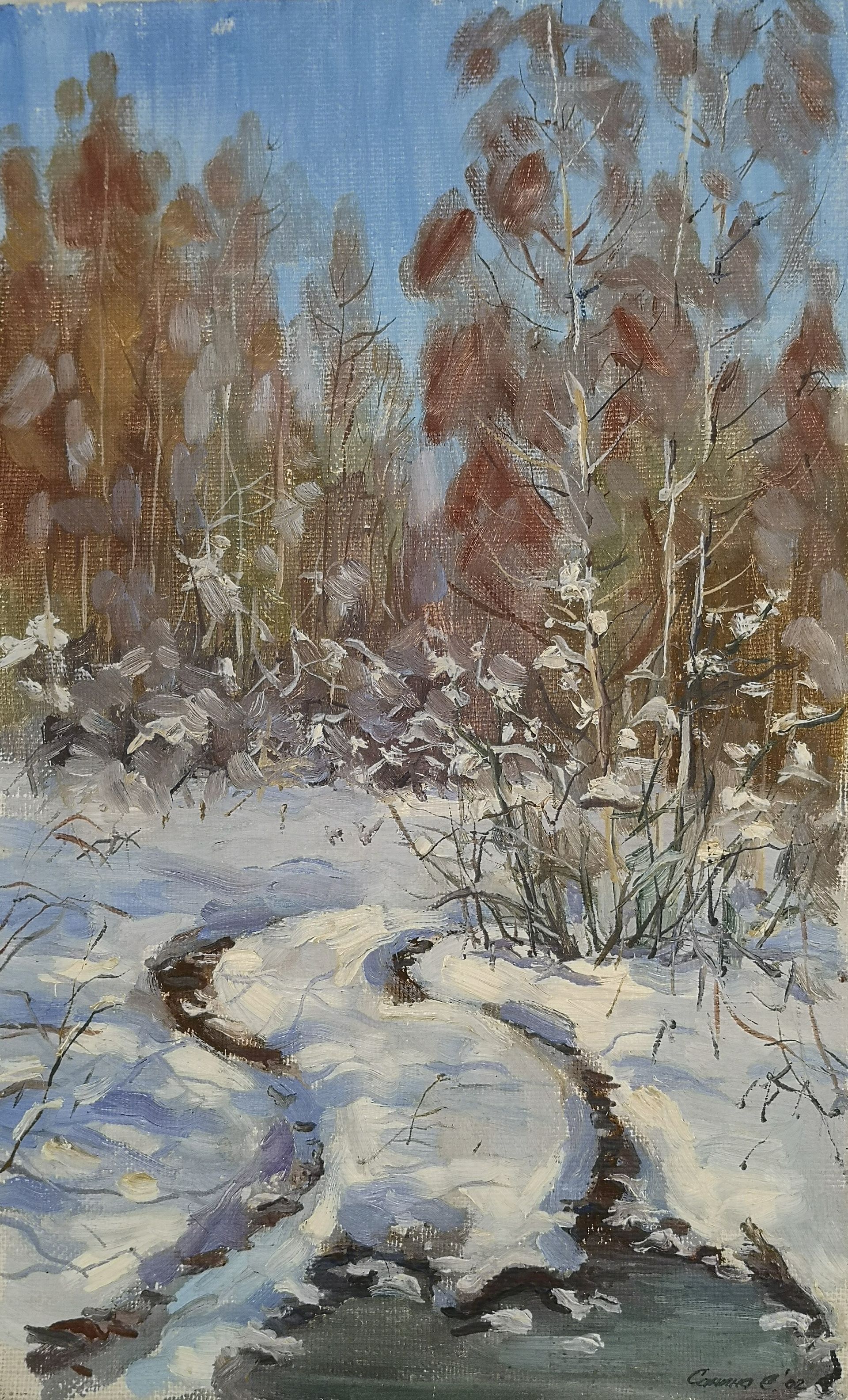 Елена Санина (Картина, живопись - 
                  28 x 45 см) Зимняя дорога