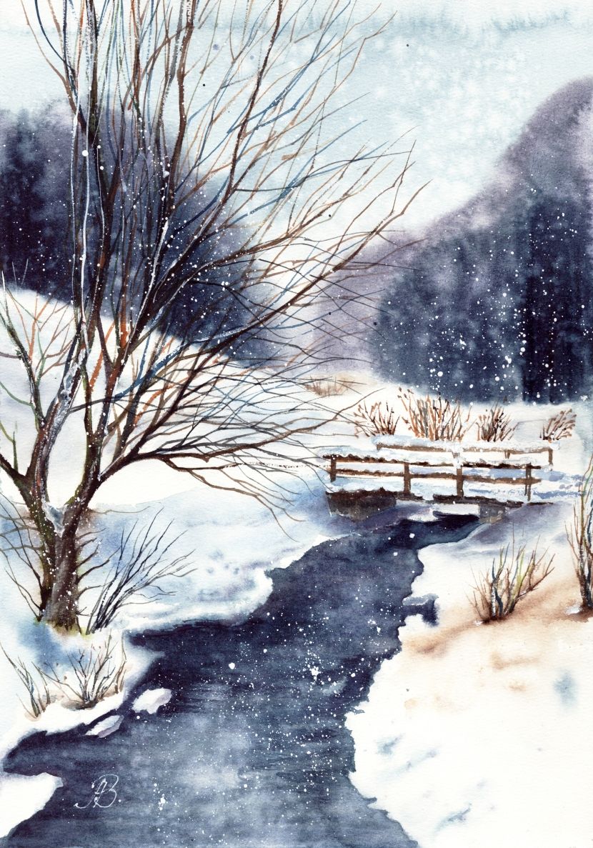 Алла Валежина (Авторская графика - 
                  30 x 42 см) Зимний мостик