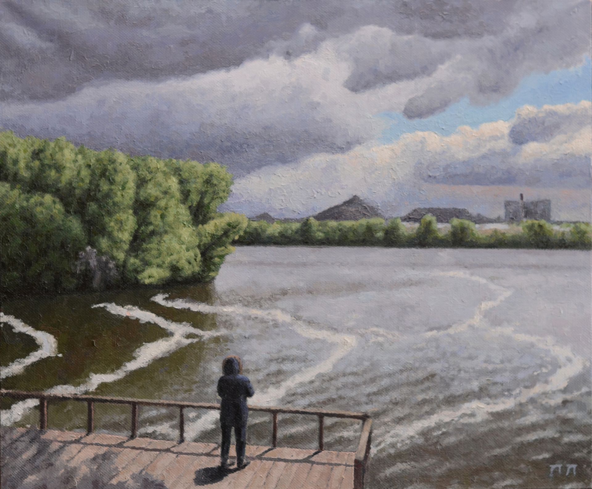 Павел Петров (Картина, живопись - 
                  60 x 50 см) Нагатинский Затон. Рыбалка
