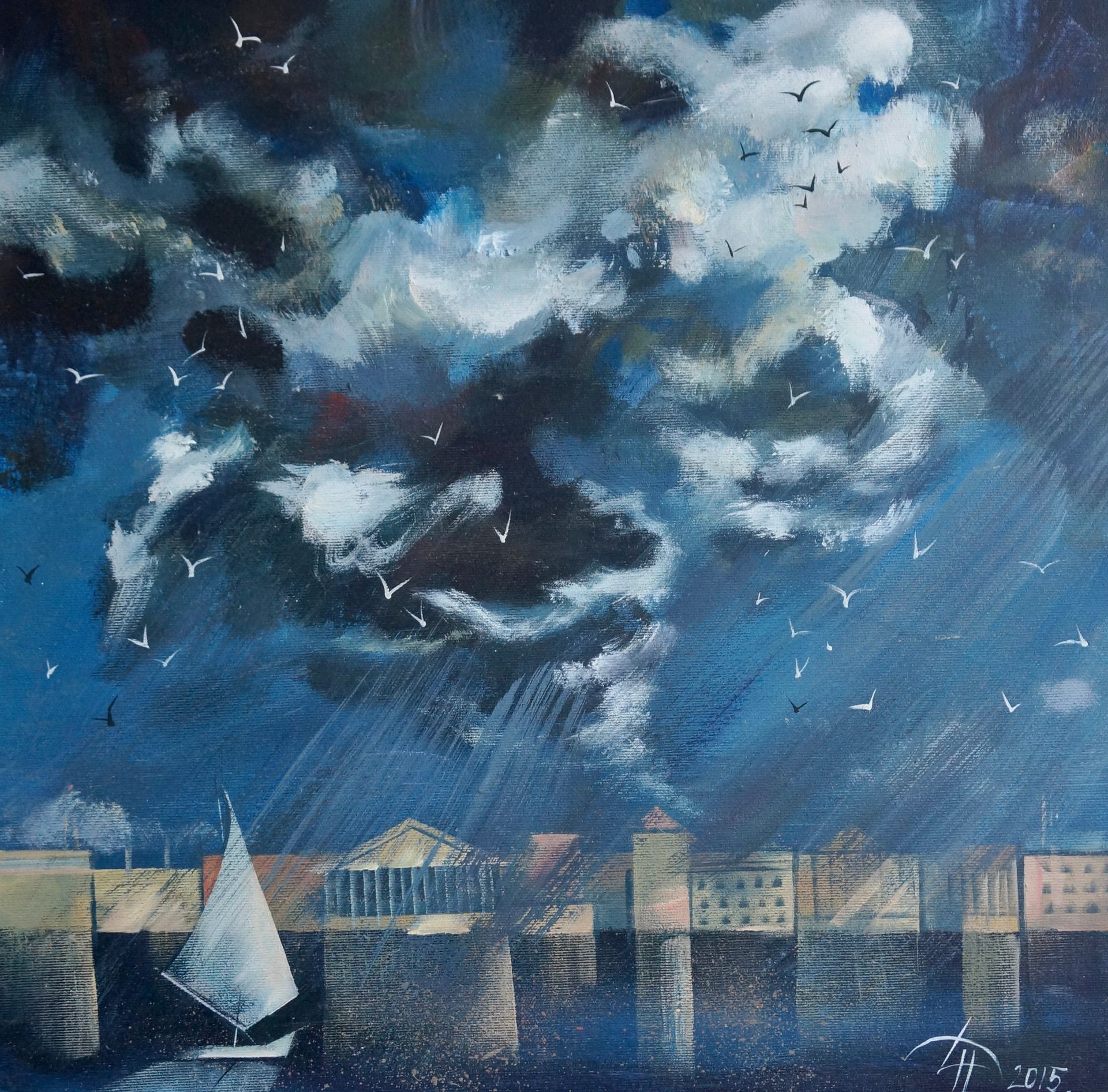 Динара Хёртнагль (Картина, живопись - 
                  50 x 50 см) Небо над Невой
