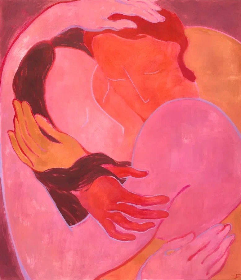 Екатерина Богданкова (Картина, живопись - 
                  130 x 150 см) Вдвоем. Красный и розовый