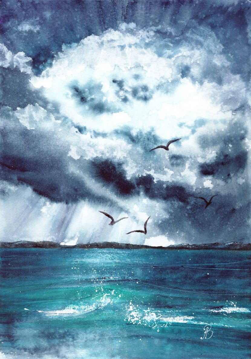 Алла Валежина (Авторская графика - 
                  30 x 42 см) Перед штормом