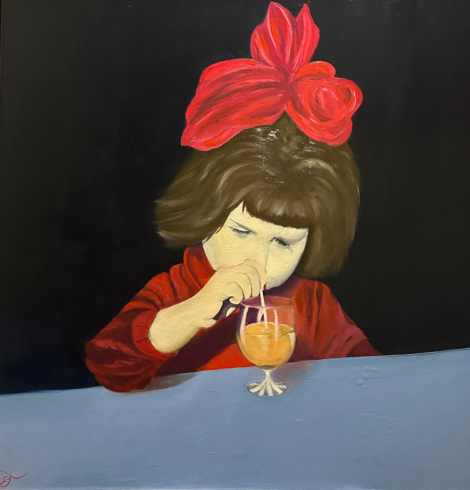 Егор Гауя (Картина, живопись - 
                  100 x 100 см) Девочка с апельсиновым соком