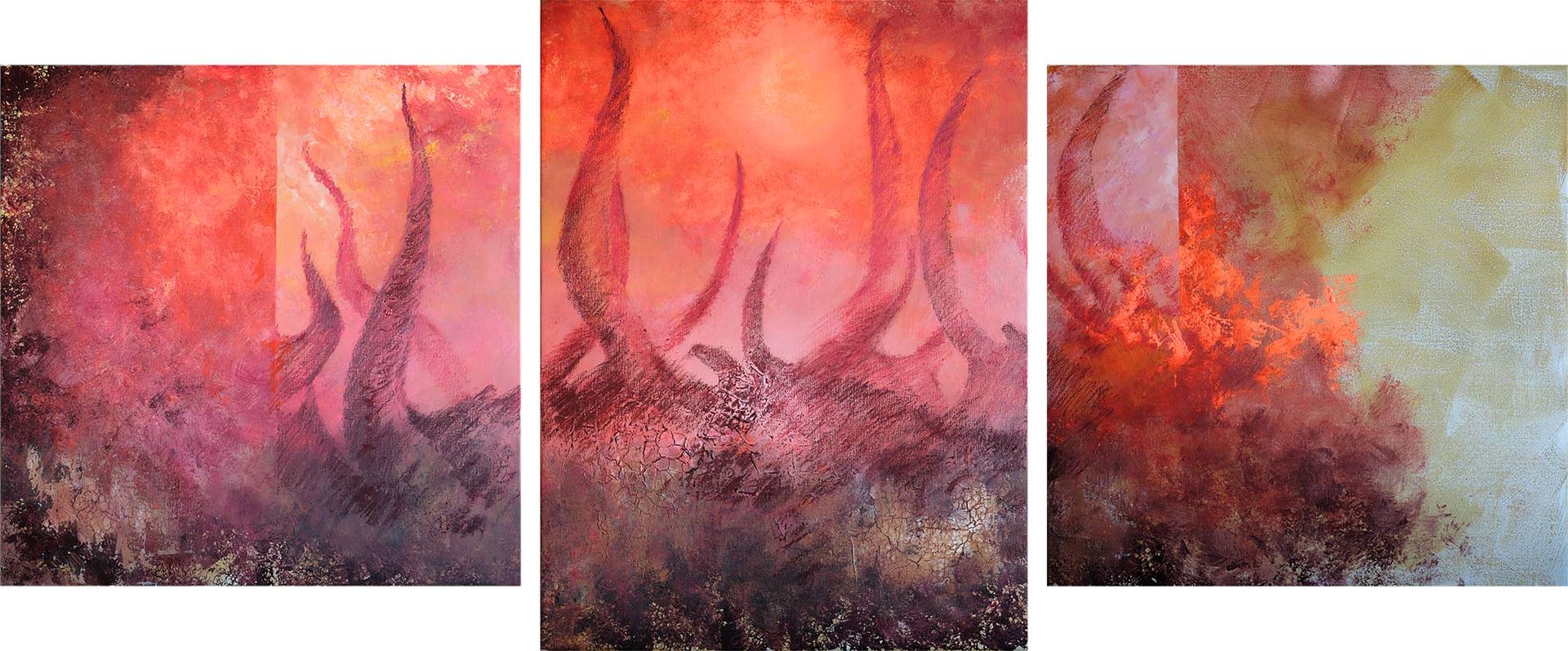 Ольга Дейн (Картина, живопись - 
                  235 x 100 см) Алое солнце (триптих)