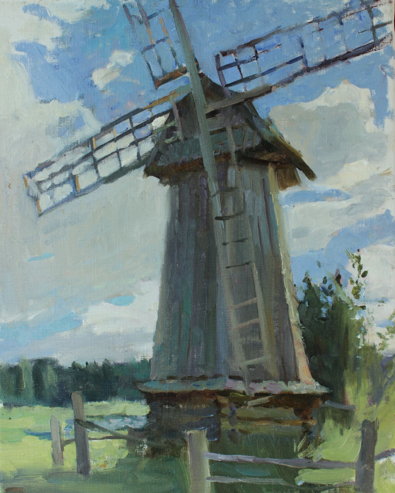 Алина Коршункова (Картина, живопись - 
                  40 x 50 см) Пейзаж с мельницей