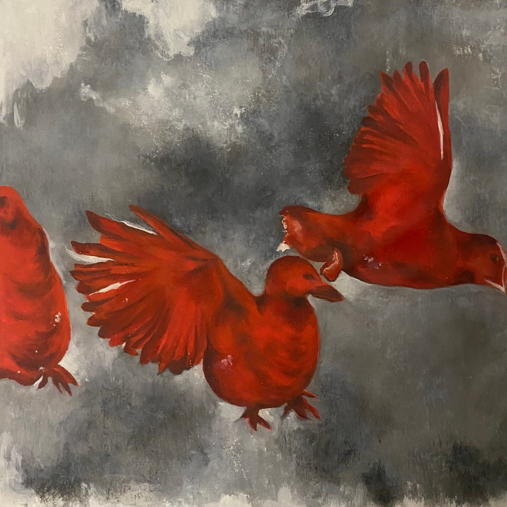 Лена Троянская (Картина, живопись - 
                  60 x 60 см) Красные птицы