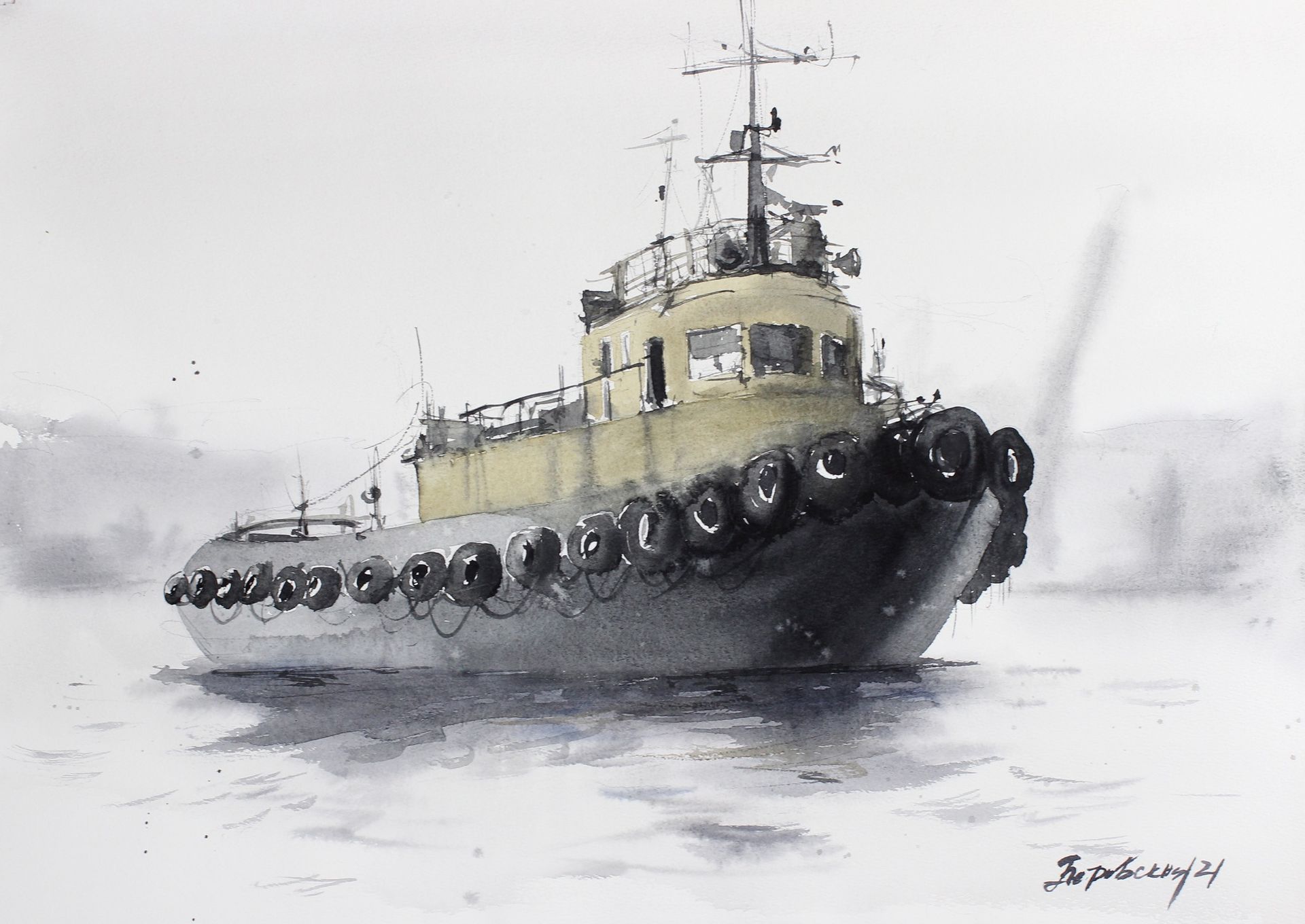 Ирина Петровская (Авторская графика - 
                  54 x 38 см) Буксир