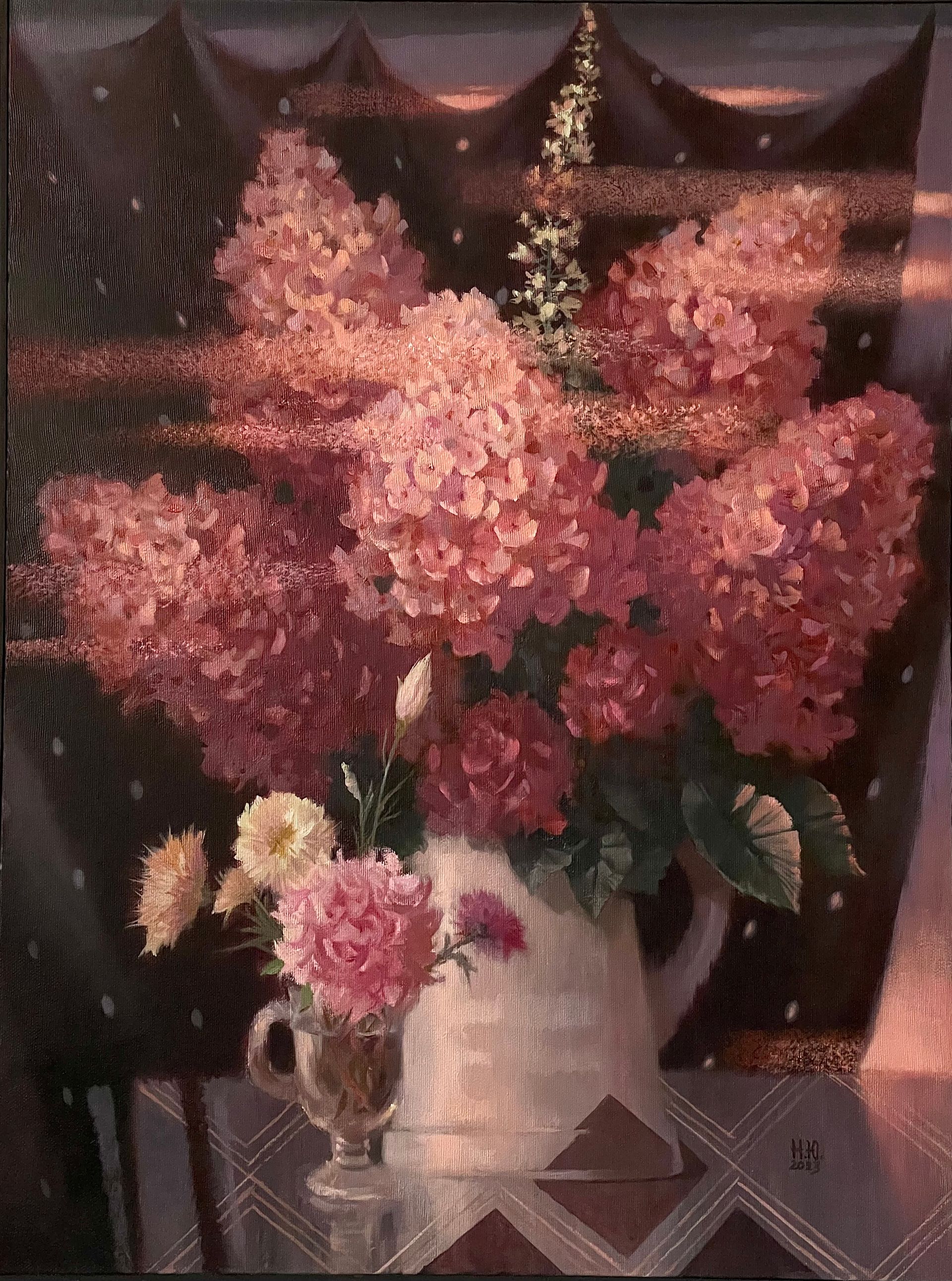 Юлия Непокрытая (Картина, живопись - 
                  60 x 80 см) Гортензия в розовом