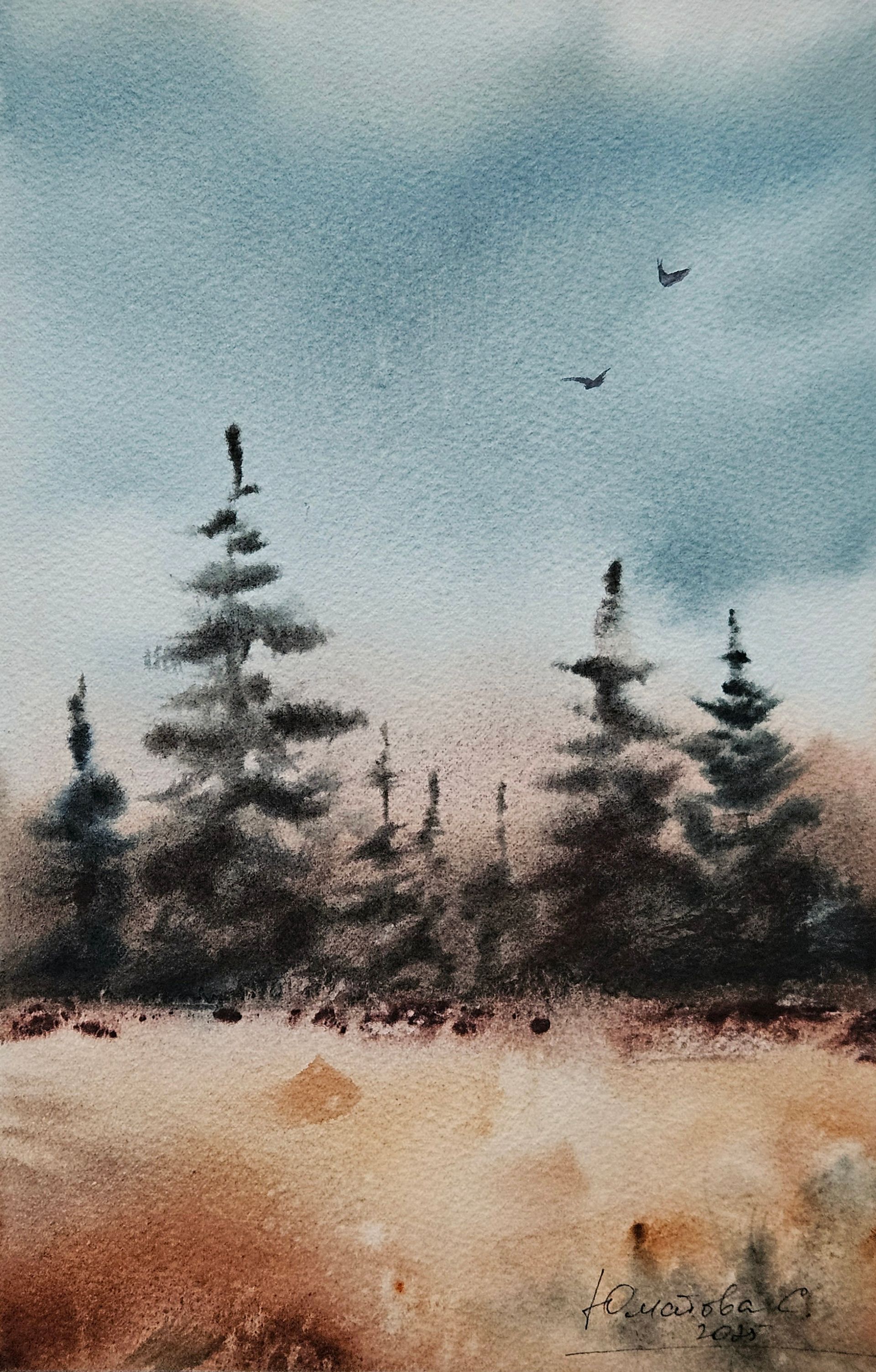Светлана Юматова (Авторская графика - 
                  17 x 26 см) Лес возле дома