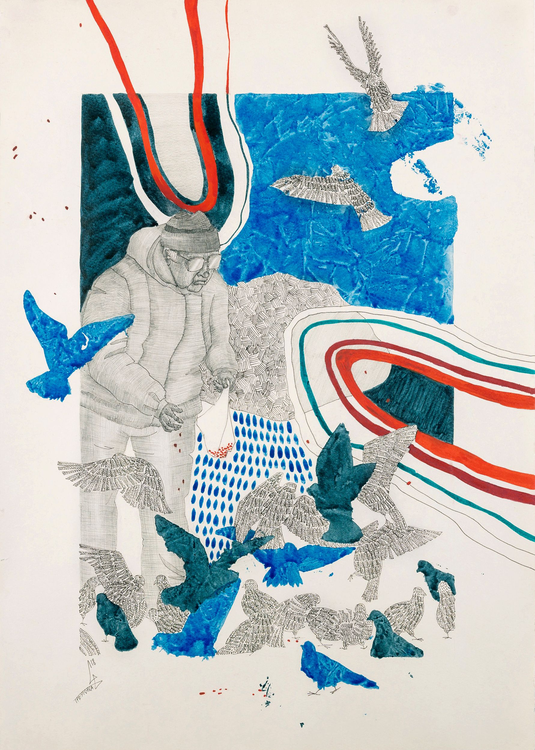Елена Треуголка (Авторская графика - 
                  40 x 55 см) Человек-голубь