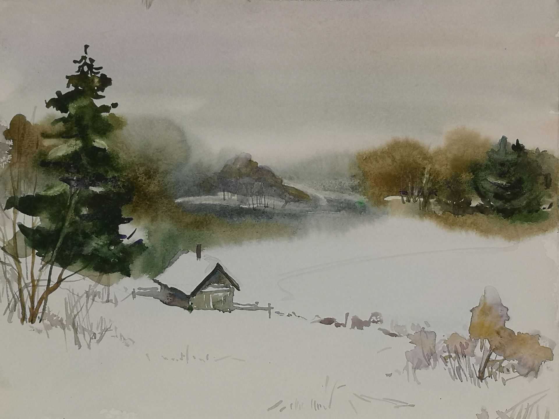 Елена Санина (Авторская графика - 
                  29 x 23 см) Безмолвие снега