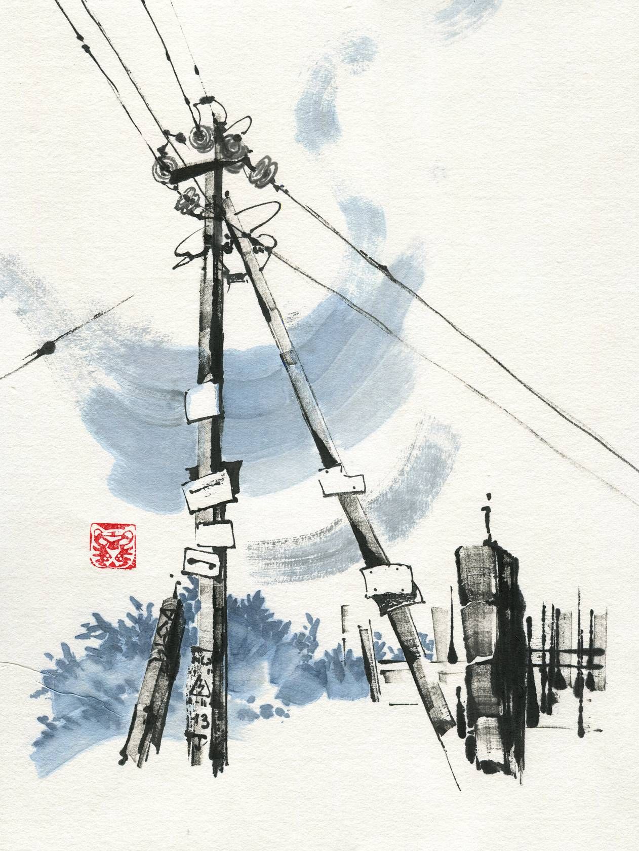 Ольга Безлепкина (Авторская графика - 
                  30 x 40 см) Сельский пейзаж №8