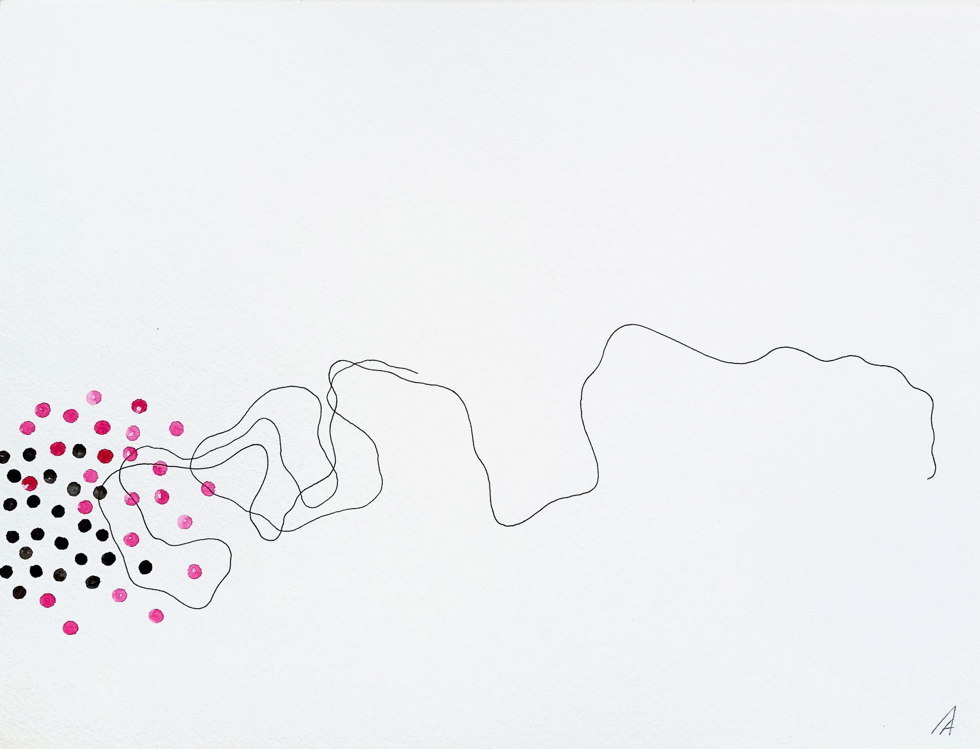 Анастасия Левина (Авторская графика - 
                  40 x 30 см) Pink & black dots 001