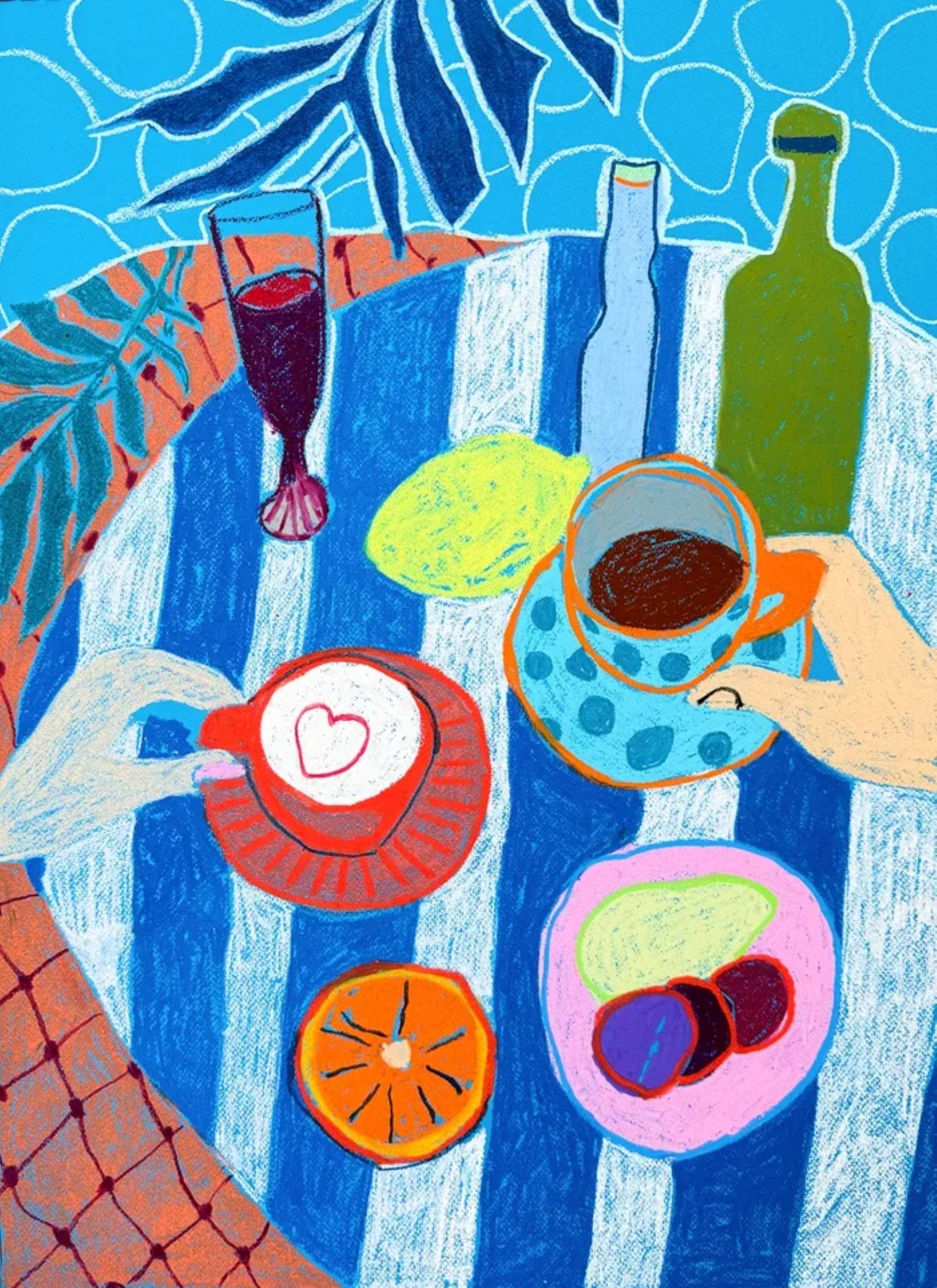 Саша Робинсон (Авторская графика - 
                  50 x 70 см) Натюрморт: синие полосы и цитрусовые мечты