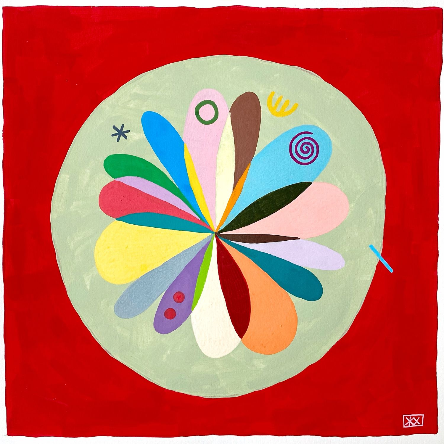 Женя Хитрова (Авторская графика - 
                  26 x 26 см) Красно-мятное