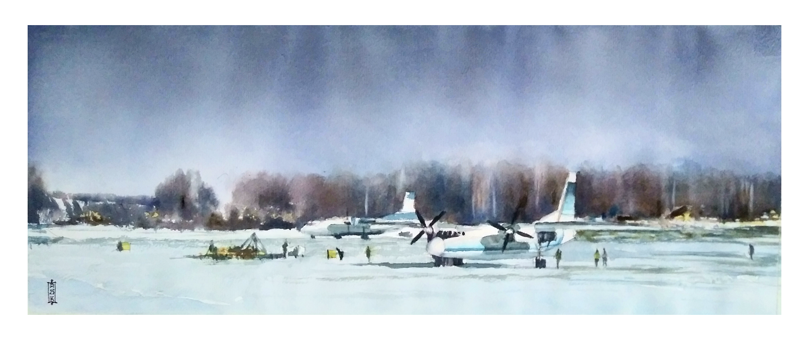 Александр Кормилицын (Авторская графика - 
                  51.5 x 20.5 см) Ан-24. Крылья северного неба